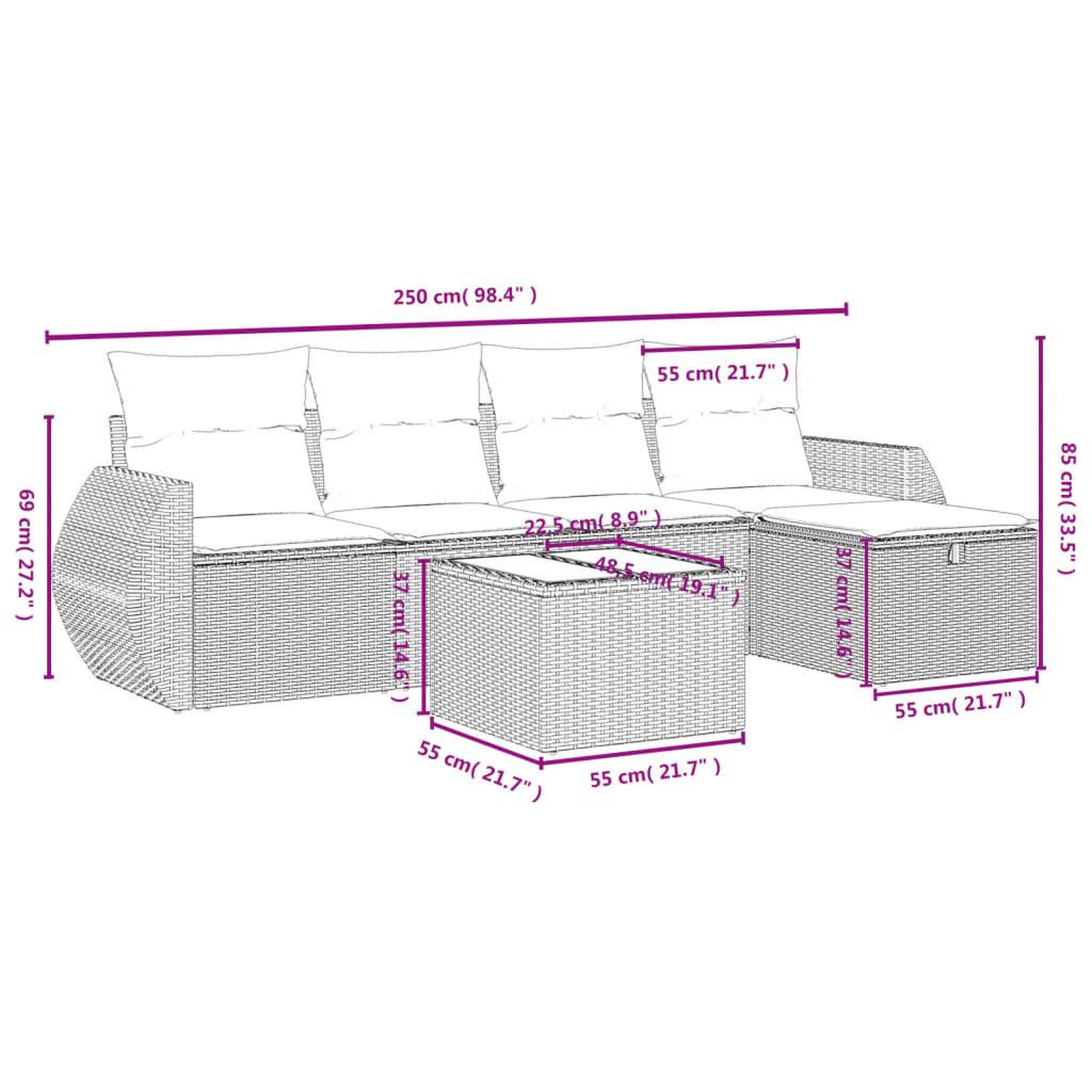 Voir la diapositive 5 : VIDAXL Salon de jardin 6 pcs avec coussins noir resine tressee