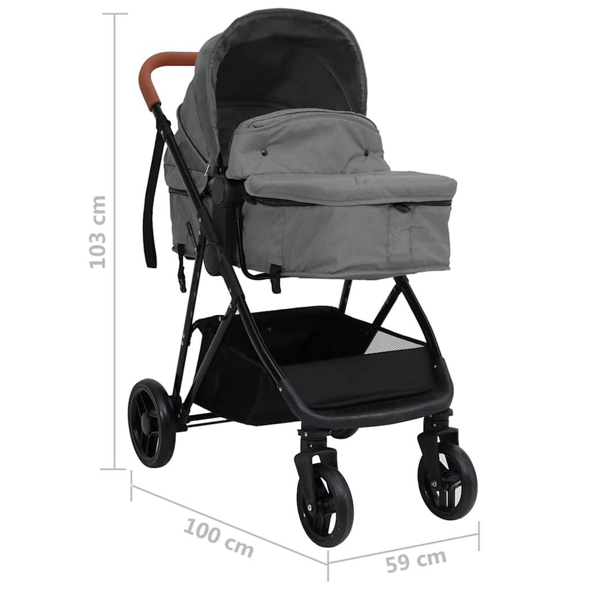 Voir la diapositive 6 : VIDAXL Poussette pour bebe 2-en-1 Gris clair et noir Acier