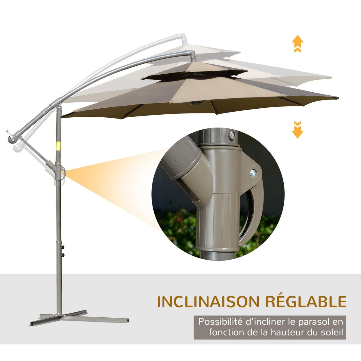 OUTSUNNY Parasol déporté octogonal inclinable manivelle Ø 2,65 x 2,45H m acier époxy polyester marron