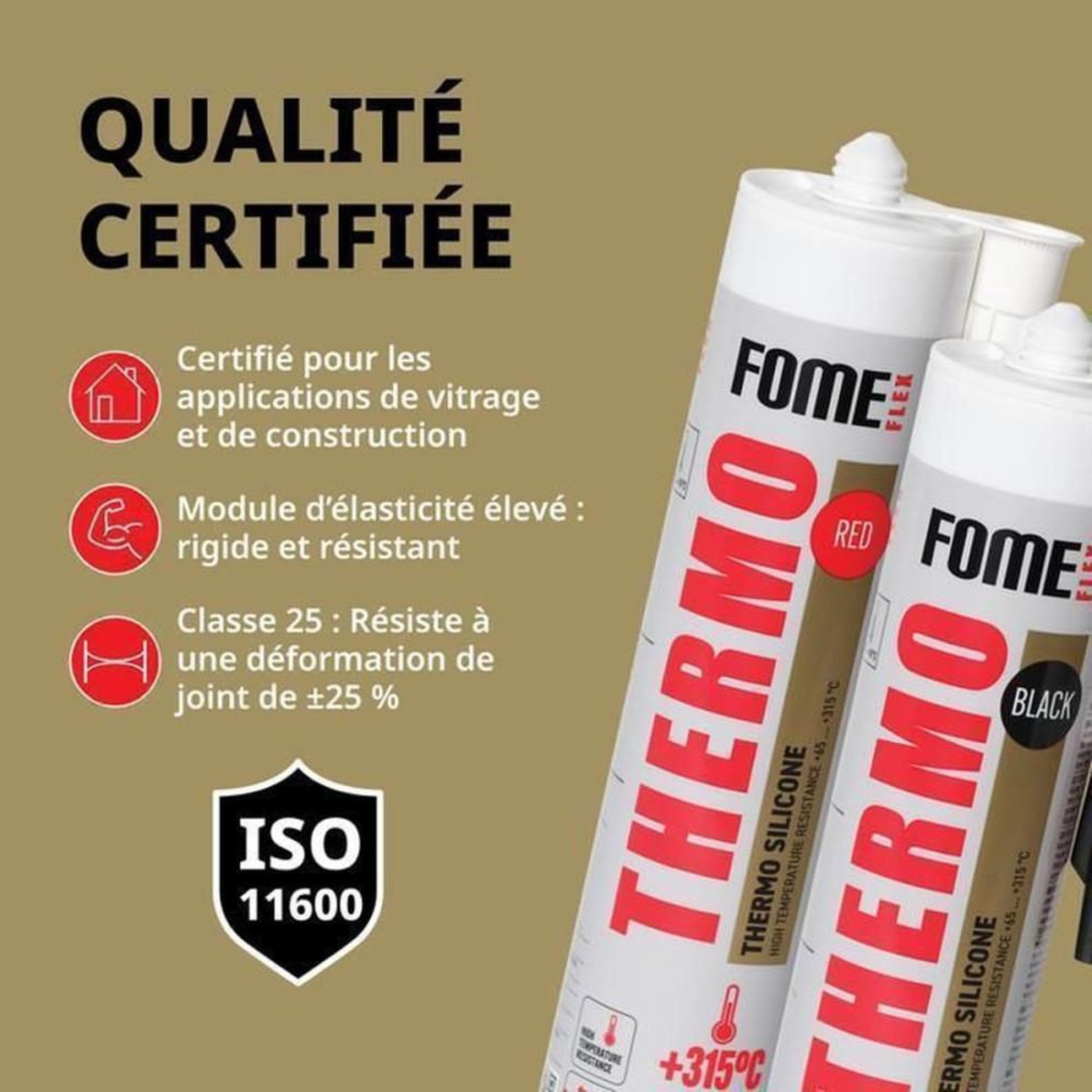Voir la diapositive 3 : Mastic silicone rouge haute température Thermo 315 300 ml en cartouche