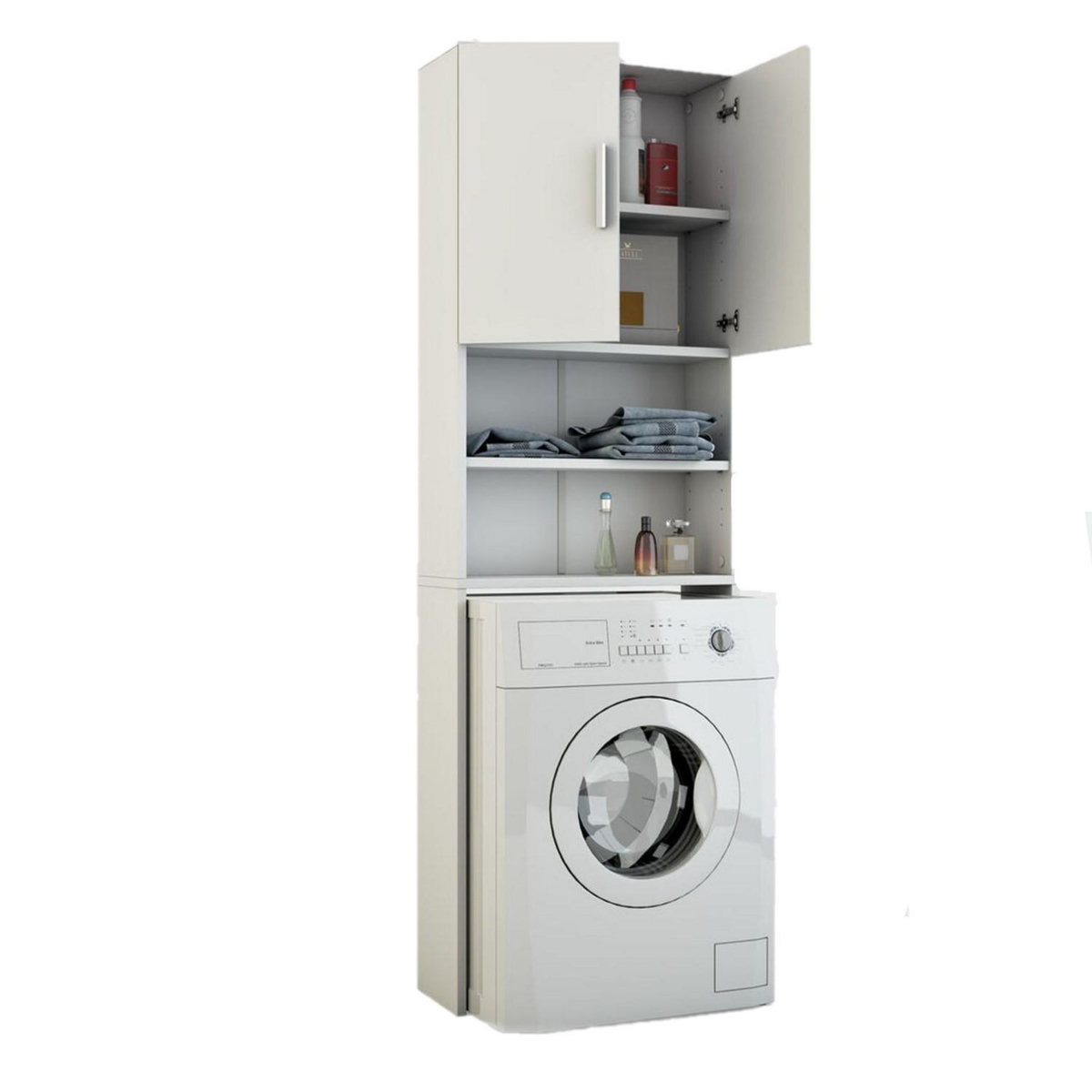 TOILINUX Meuble de buanderie pour machine à laver Jeany - L. 64 x H. 190 cm - Blanc