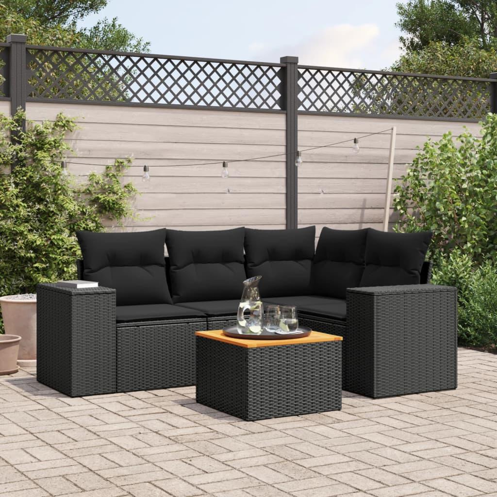 VIDAXL Salon de jardin 5 pcs avec coussins noir resine tressee