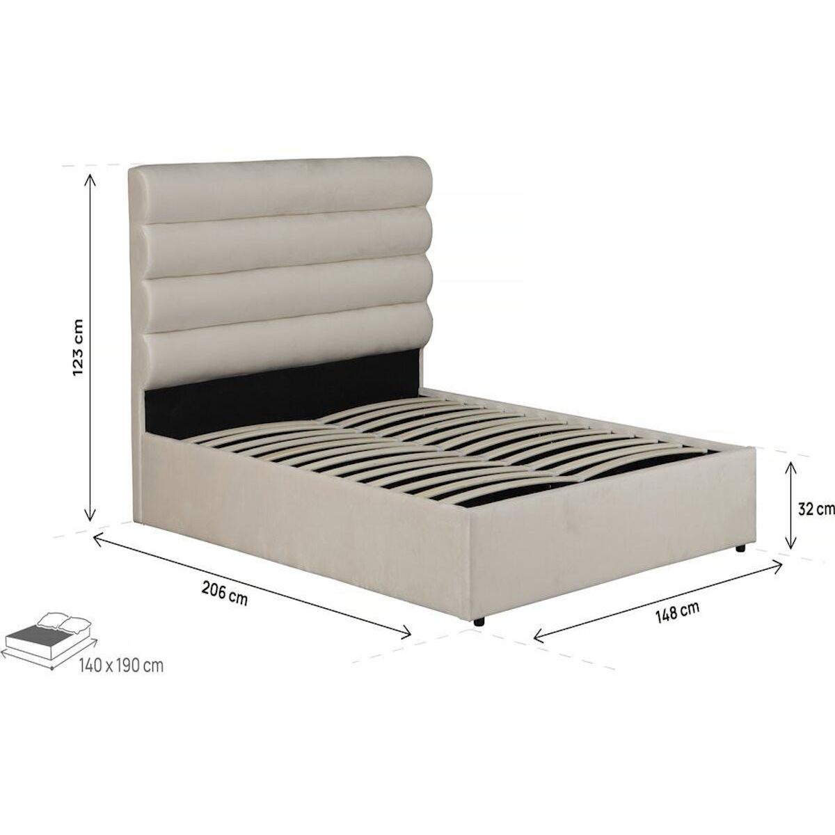 Habitat et Jardin Lit double en velours design  Livigno  - 140 x 190 cm - Beige