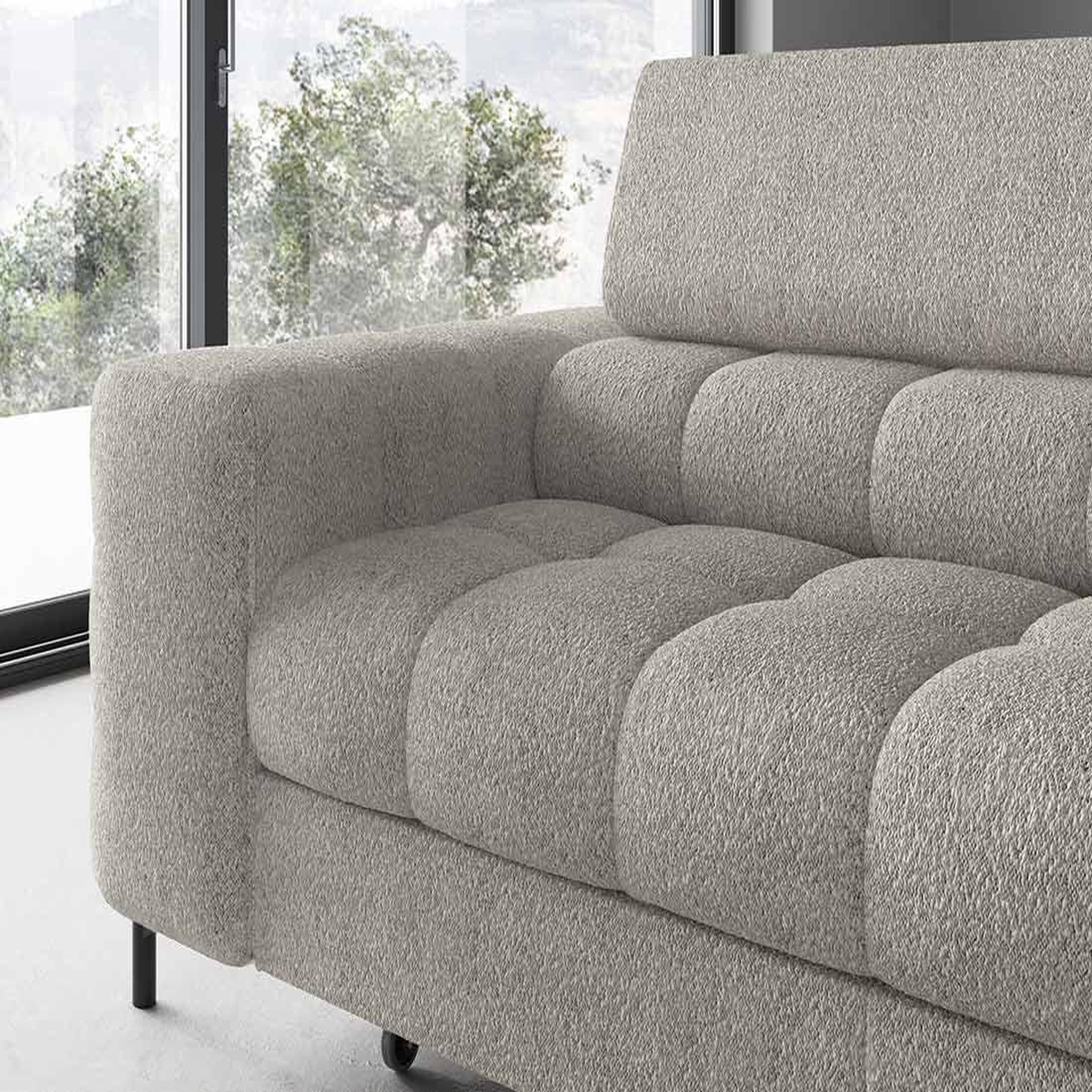 Voir la diapositive 5 : BEST MOBILIER Elisa - canapé d'angle droit 5 places convertible avec coffre et têtières réglables en tissu bouclette