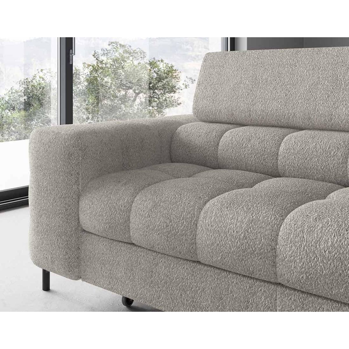 BEST MOBILIER Elisa - canapé d'angle droit 5 places convertible avec coffre et têtières réglables en tissu bouclette