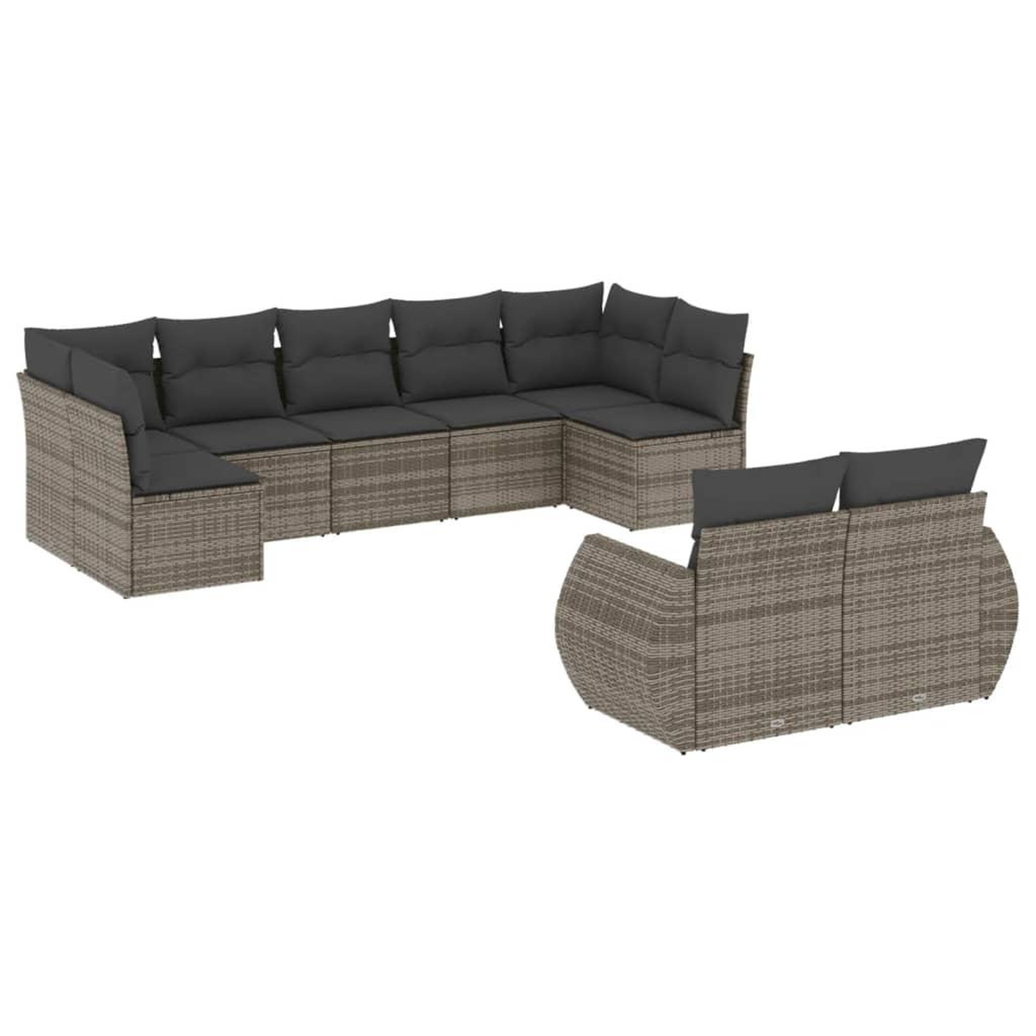Voir la diapositive 2 : VIDAXL Salon de jardin 9 pcs avec coussins gris resine tressee