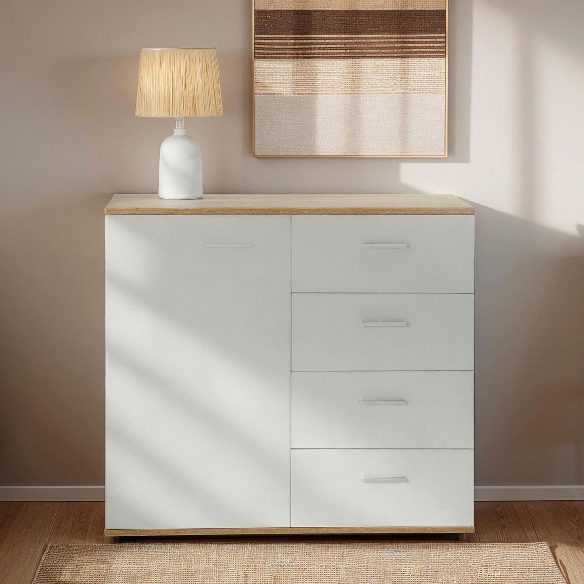 IDIMEX Buffet CHICAGO avec 4 tiroirs et 1 porte, en mélaminé