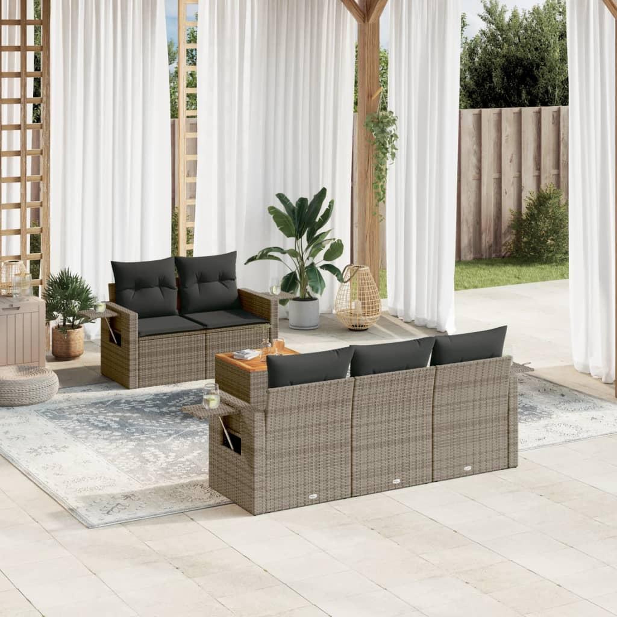 VIDAXL Salon de jardin 6 pcs avec coussins gris resine tressee