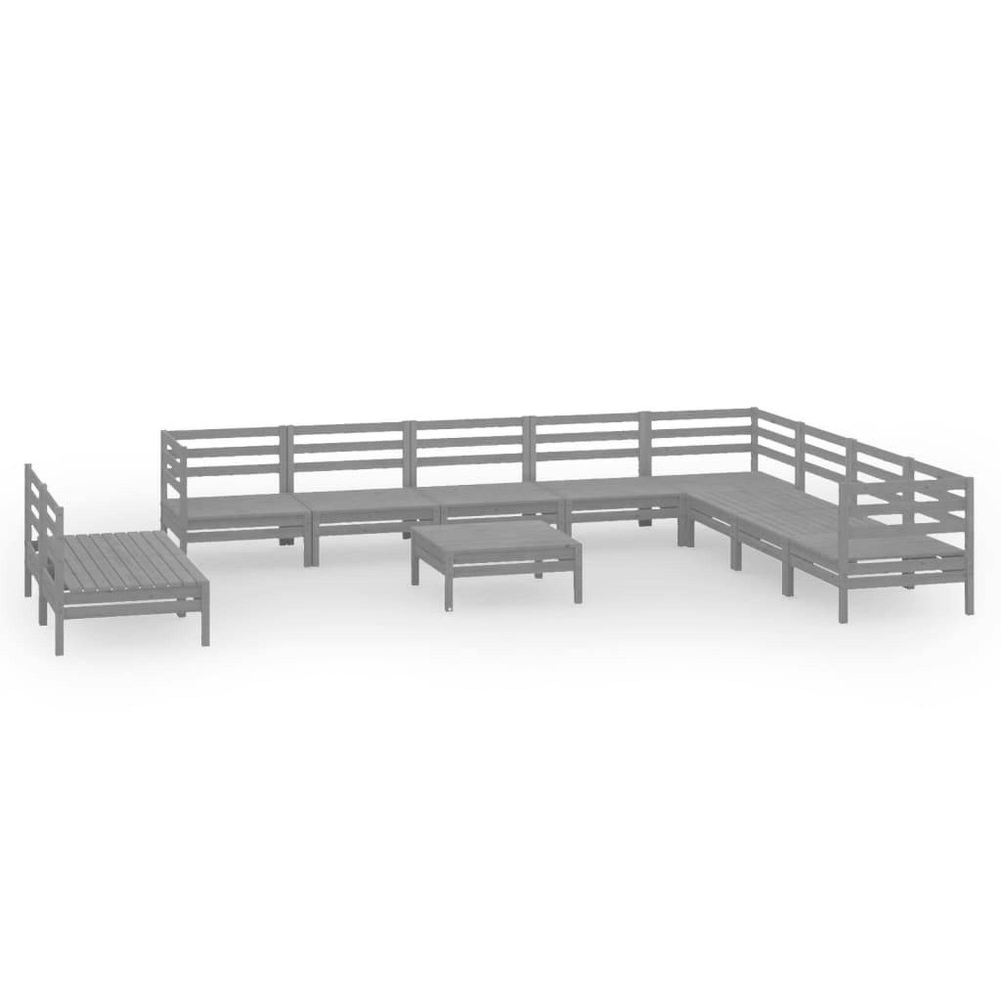 Voir la diapositive 2 : VIDAXL Salon de jardin 11 pcs Bois de pin massif Gris