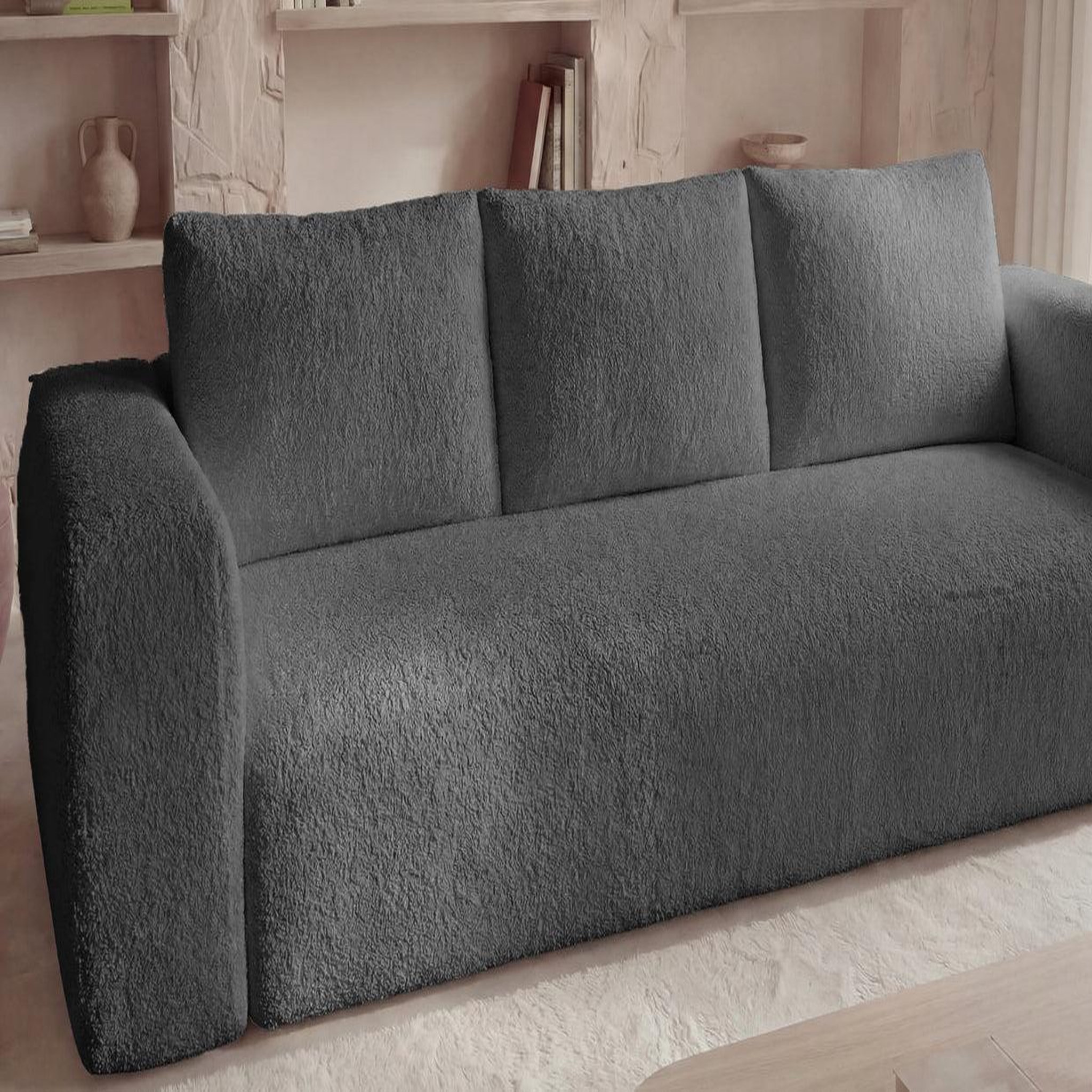 Voir la diapositive 4 : CASANOVA PARIS Ariel - canapé droit convertible tissu bouclette 3 places