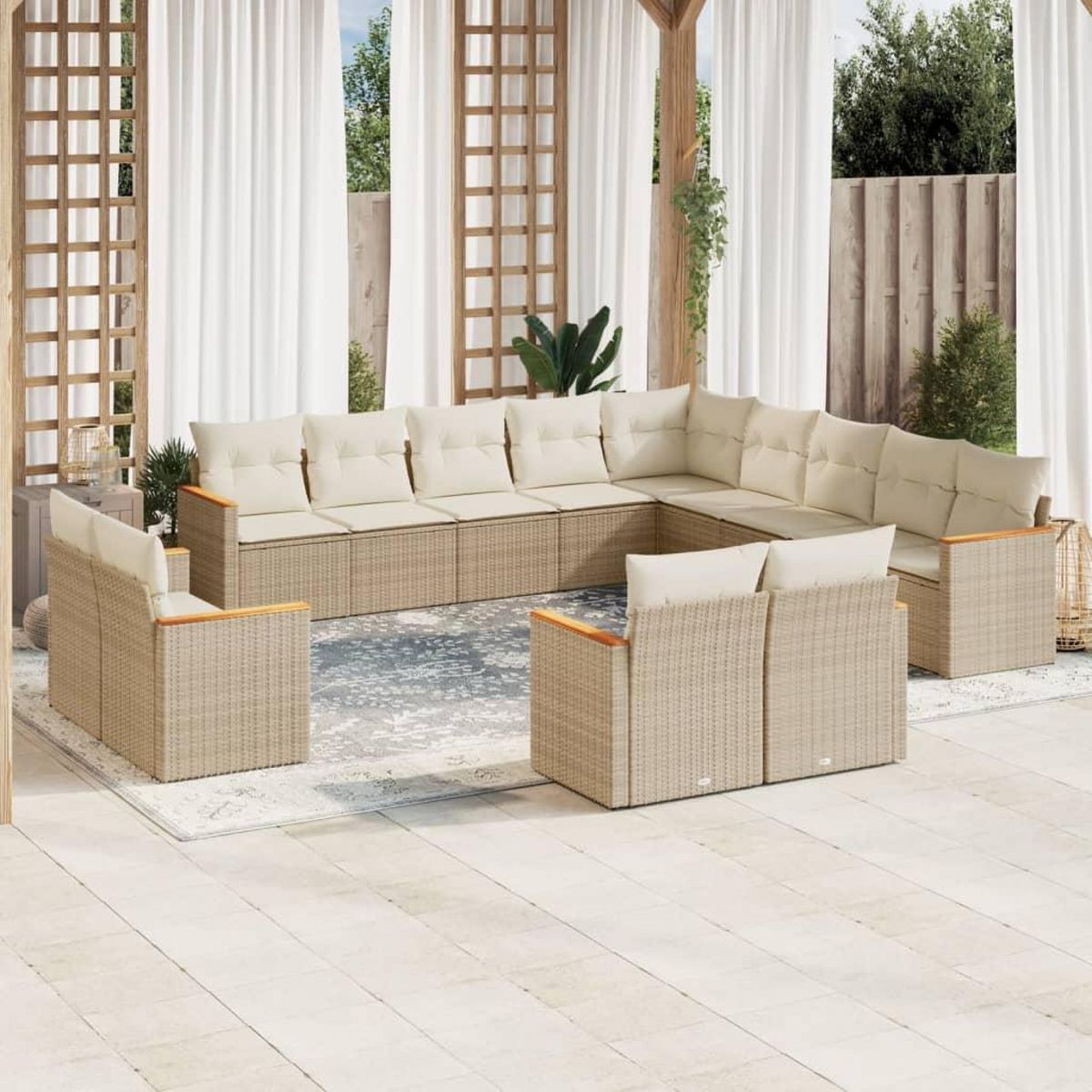 VIDAXL Salon de jardin avec coussins 13 pcs beige resine tressee