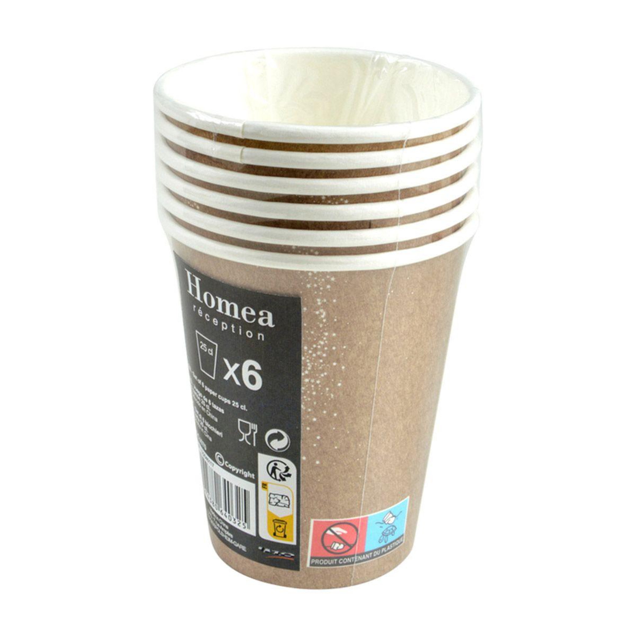 Voir la diapositive 2 : HOMEA Lot de 6 gobelets en carton  stardust  25cl marron