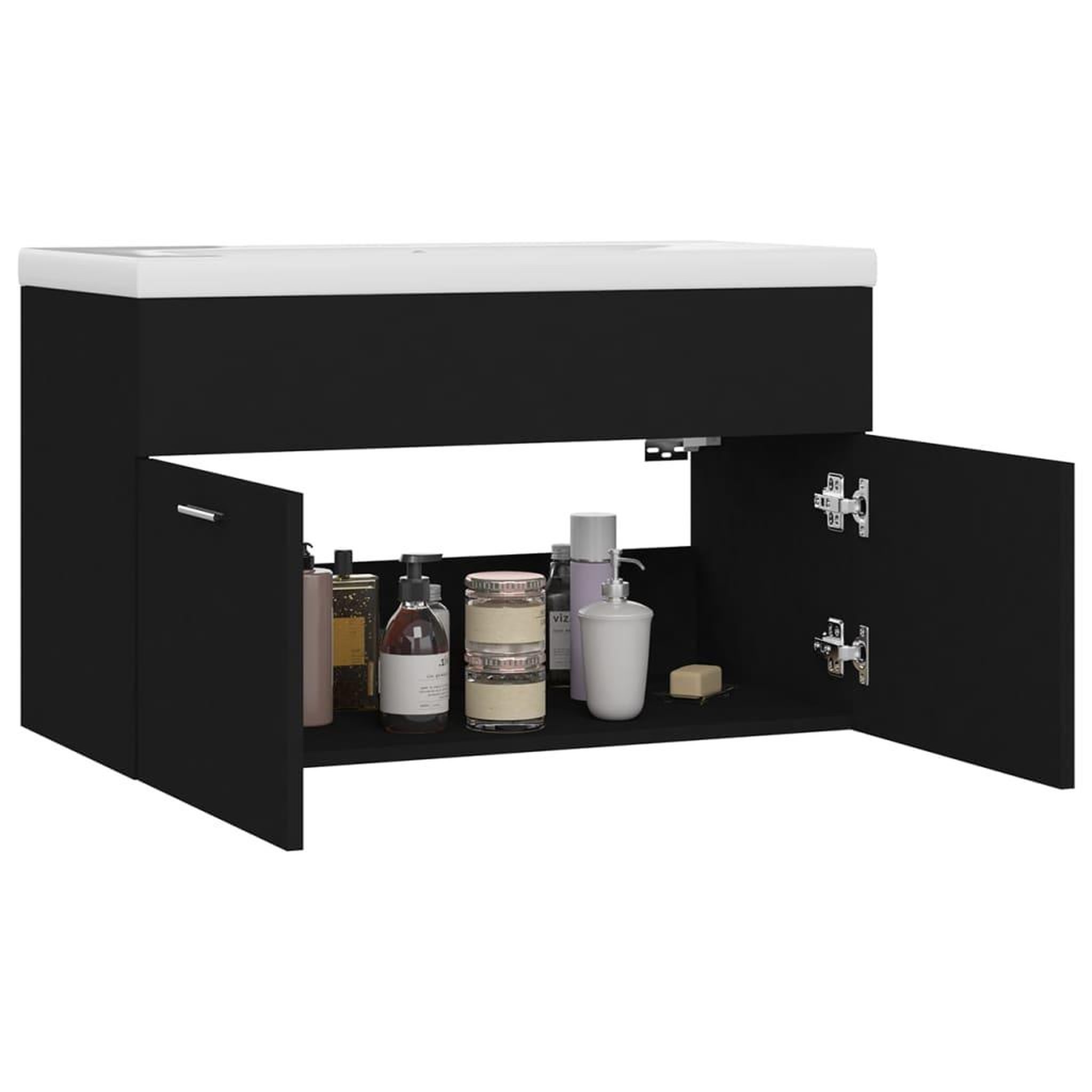 Voir la diapositive 4 : VIDAXL Armoire d'evier avec lavabo integre Noir Agglomere