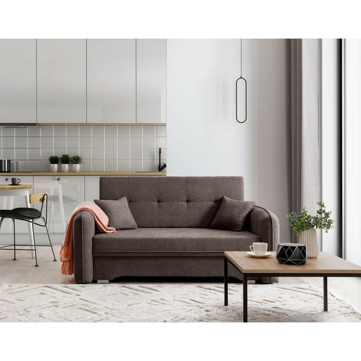 BEST MOBILIER Michelle - canapé droit 3 places convertible avec coffre en velours