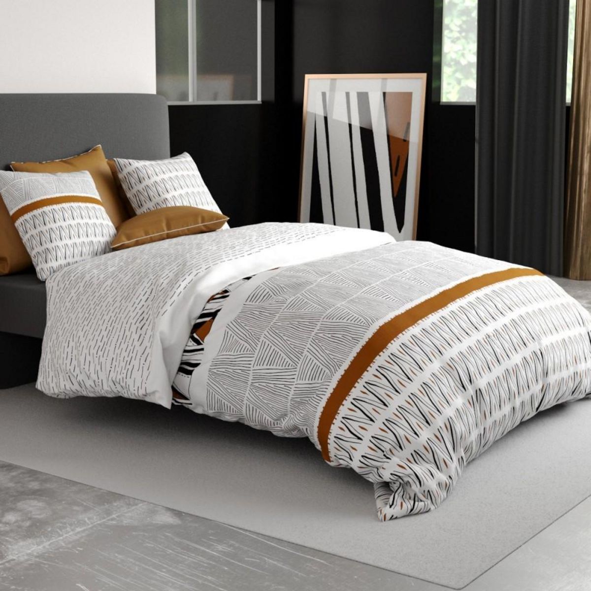 ATELIER DU COTON Housse de couette 240x220 LOUXOR + 2 taies coton 57 fils