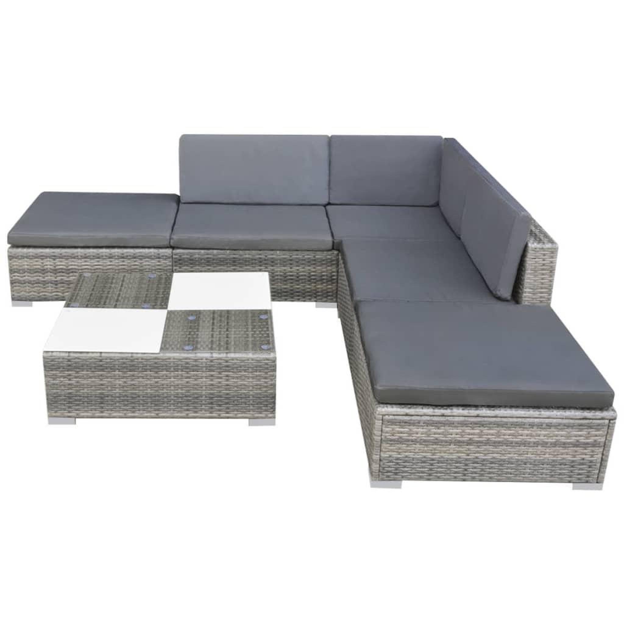 Voir la diapositive 2 : VIDAXL Salon de jardin 6 pcs avec coussins resine tressee gris