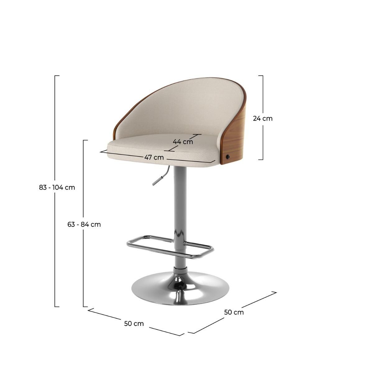 Rendez vous déco Chaise de bar réglable 63/84 cm en tissu beige - Carmelo