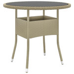 VIDAXL Table de jardin Ø80x75 cm Verre trempe/resine tressee Beige