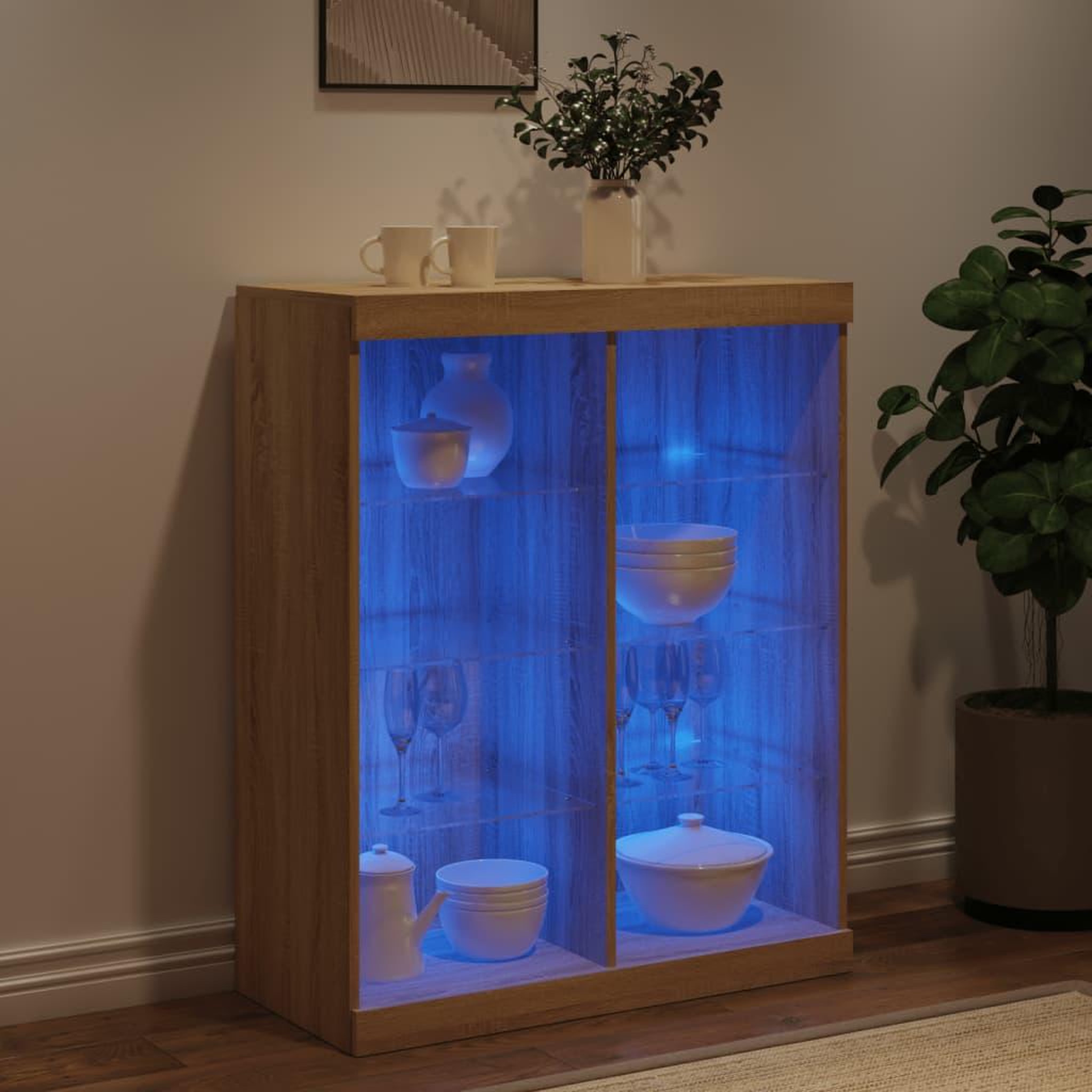 Voir la diapositive 4 : VIDAXL Buffet avec lumieres LED chene sonoma 81x37x100 cm