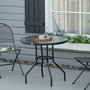 Voir la diapositive 4 : OUTSUNNY Table de jardin ronde dia. 80 x 72H cm - espace central parasol - métal noir plateau verre trempé texturé