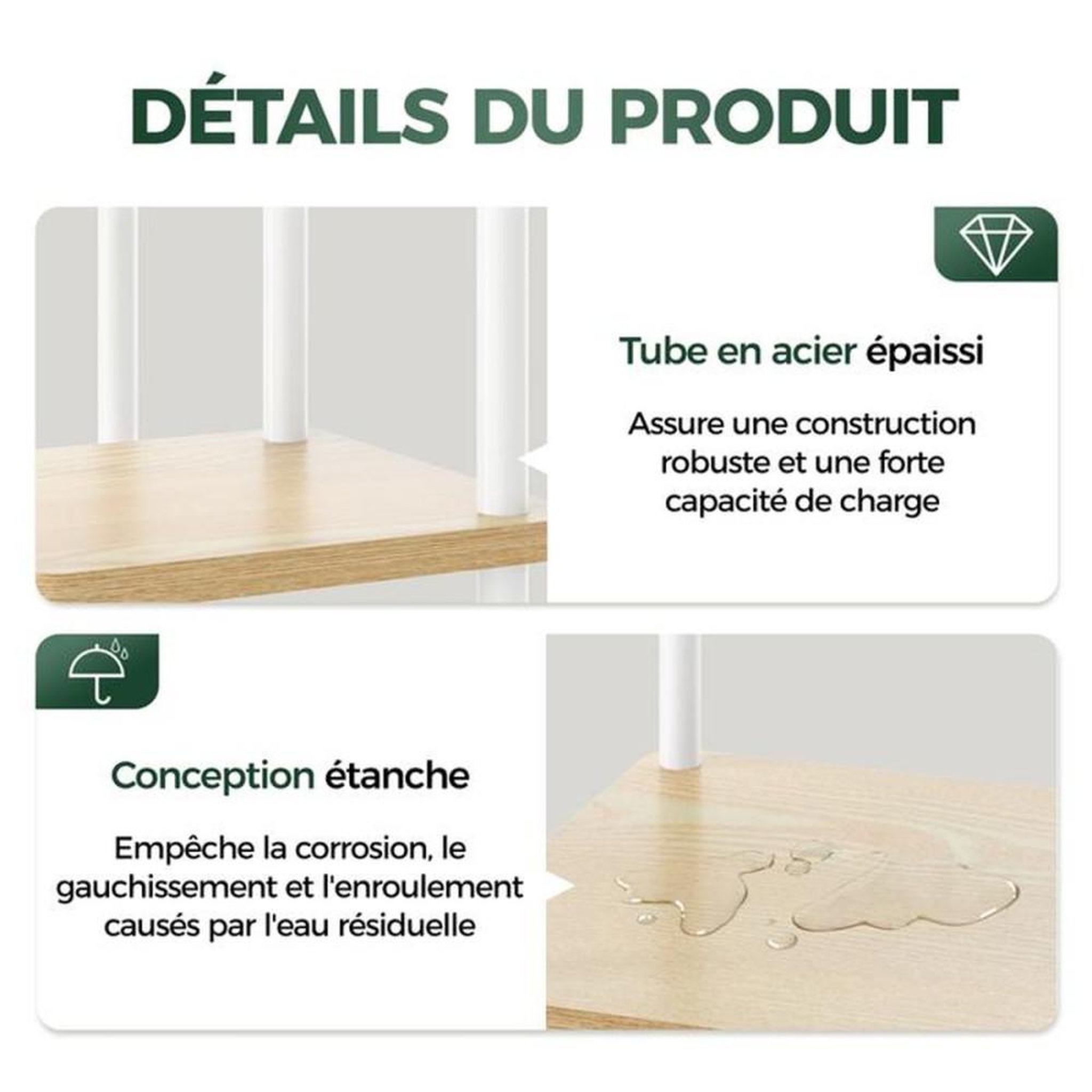 Voir la diapositive 6 : Présentoir à plantes 6 niveaux cadre métal blanc et étagères en bois 59,9 x 30 x 130 cm