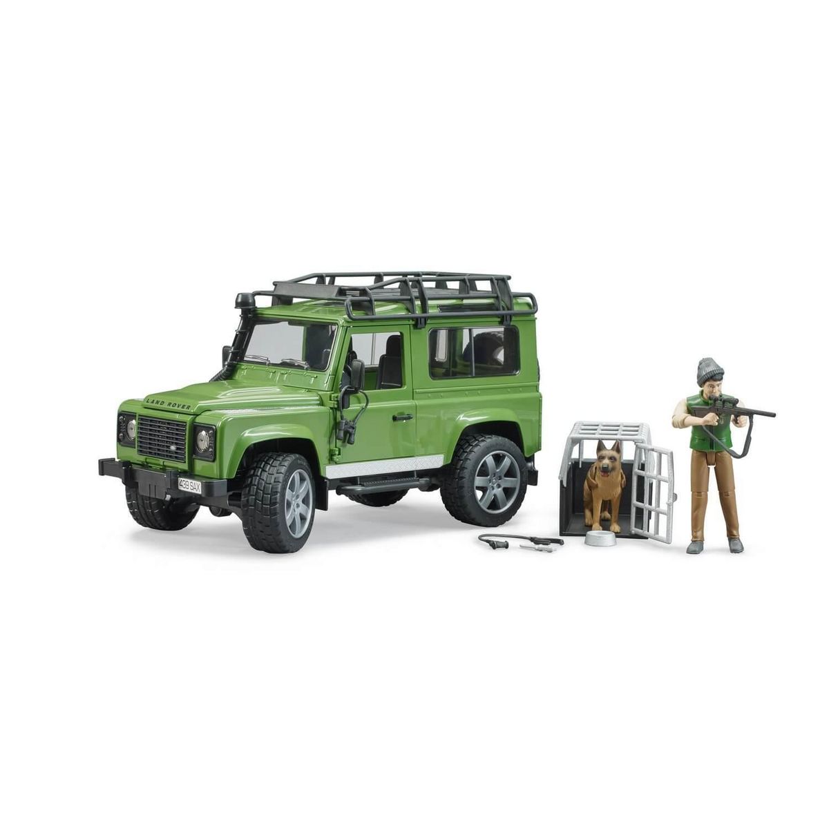 Bruder Land Rover Defender Station avec garde forestier et son chien