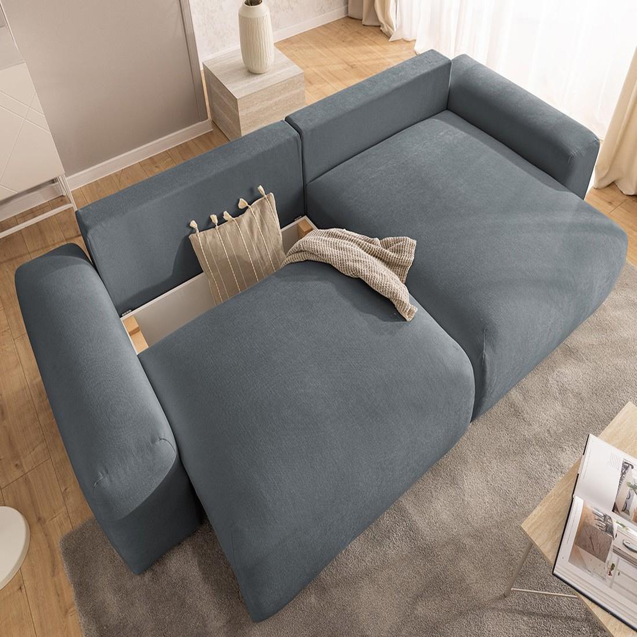 Voir la diapositive 3 : BEST MOBILIER Constance - canapé d'angle réversible 4 places convertible avec coffre en tissu
