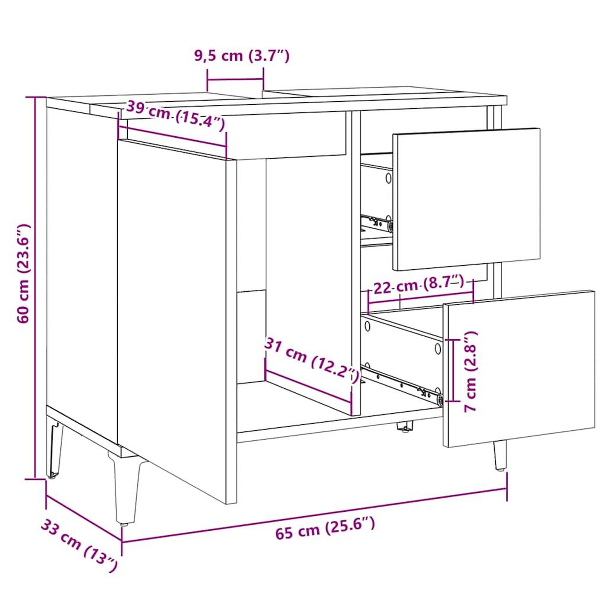 Voir la diapositive 6 : VIDAXL Armoire salle de bain chene sonoma 65x33x60 cm