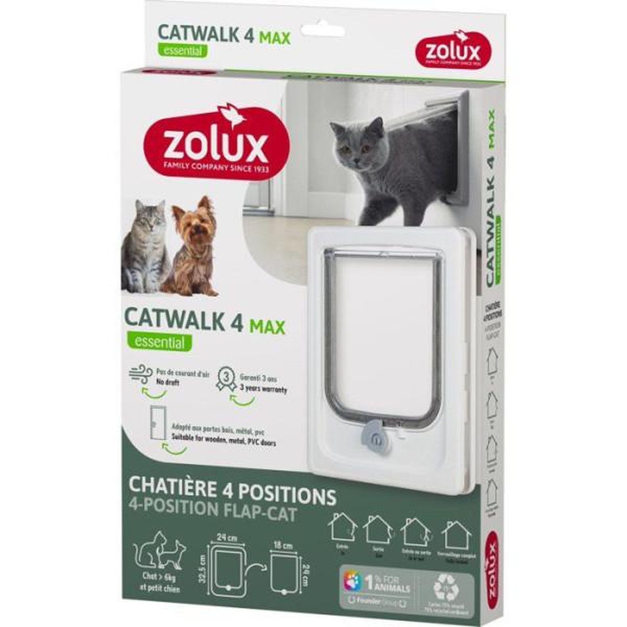 Voir la diapositive 3 : Zolux Chatiere 4 positions pour gros chat et petit chien - zolux - l24 x h32,5 cm - pour porte bois, pvc, métal - catwalk - blanc