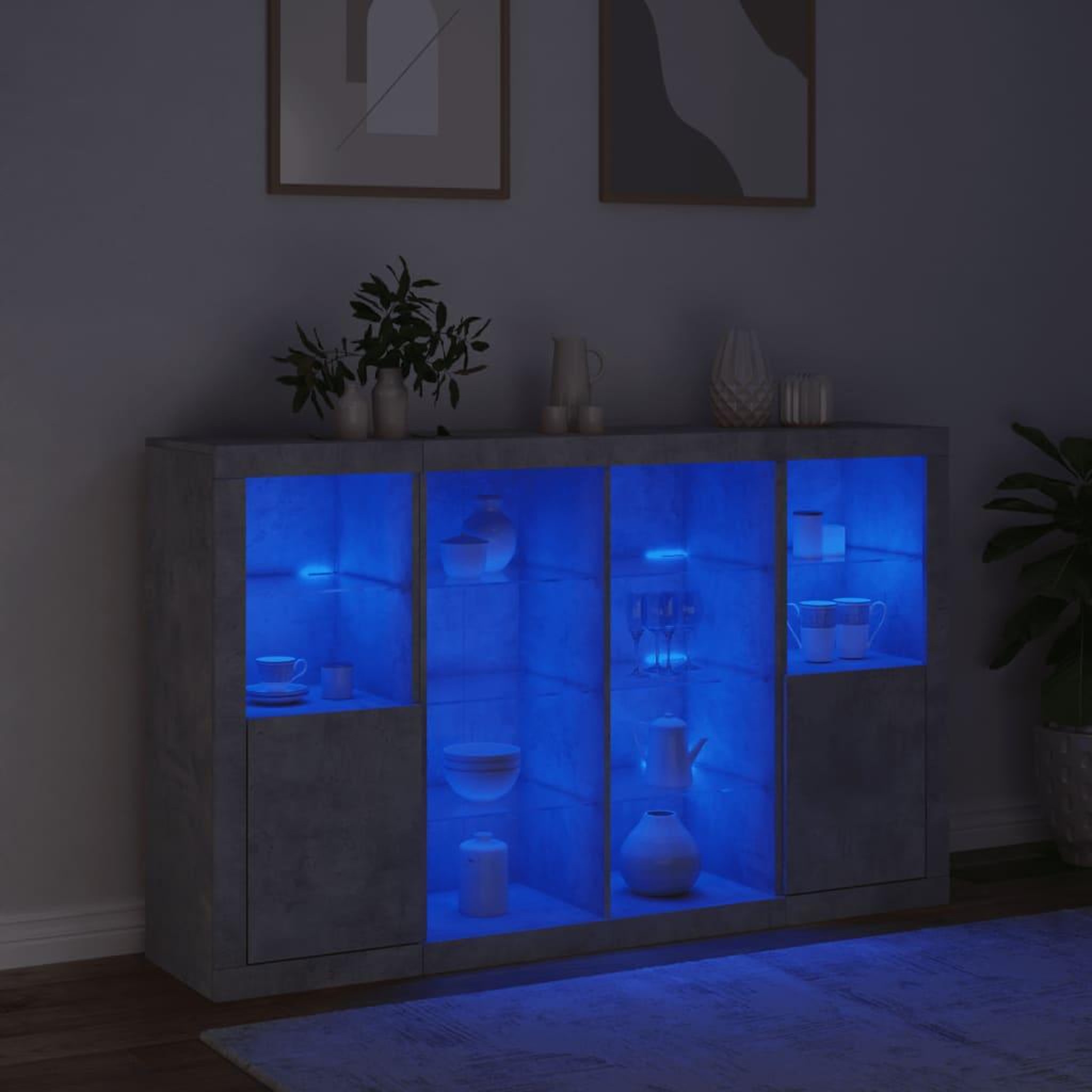 Voir la diapositive 3 : VIDAXL Buffets avec lumieres LED 3 pcs gris beton bois d'ingenierie