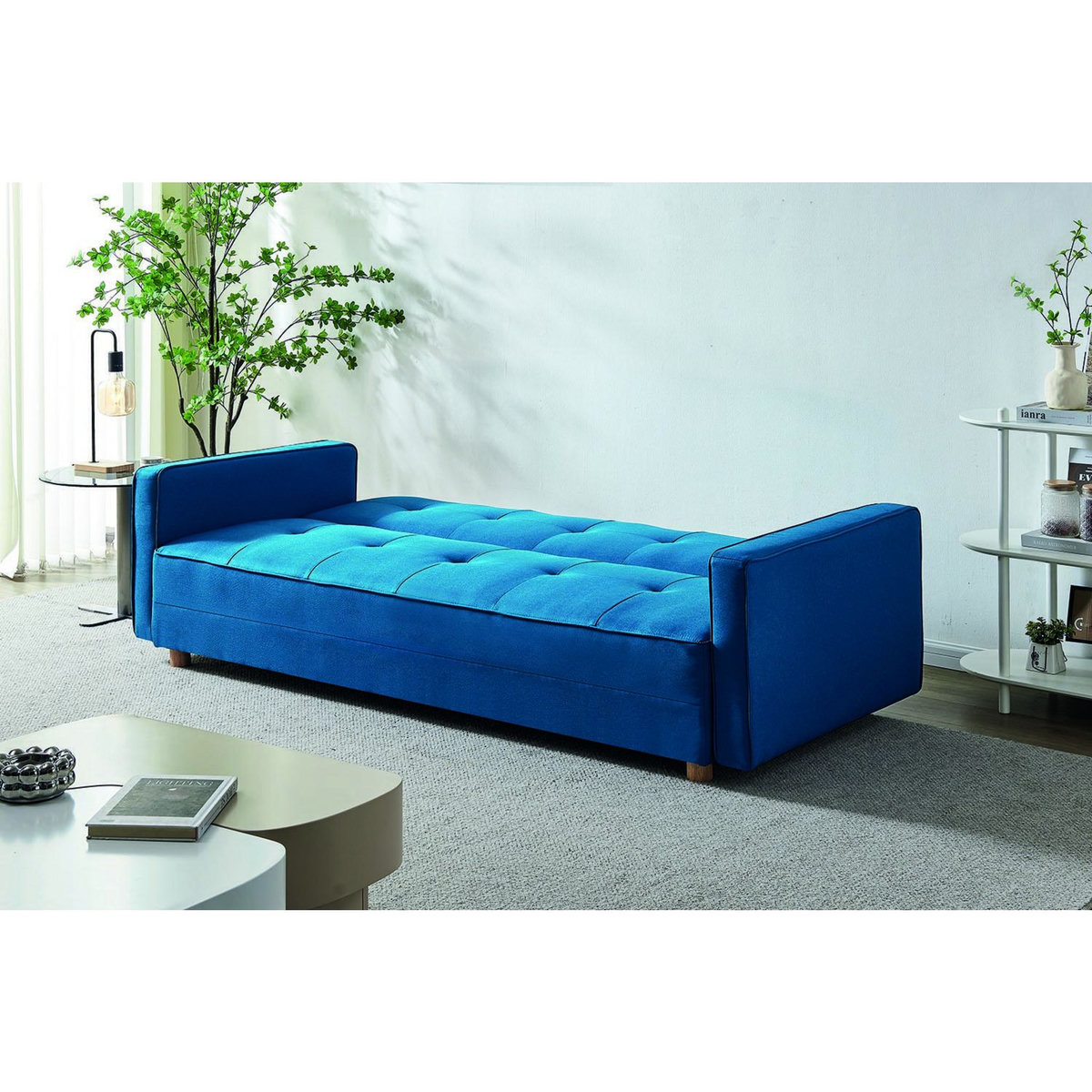 CONCEPT USINE Canapé scandinave convertible 3 places en tissu bleu canard COPENHAGUE