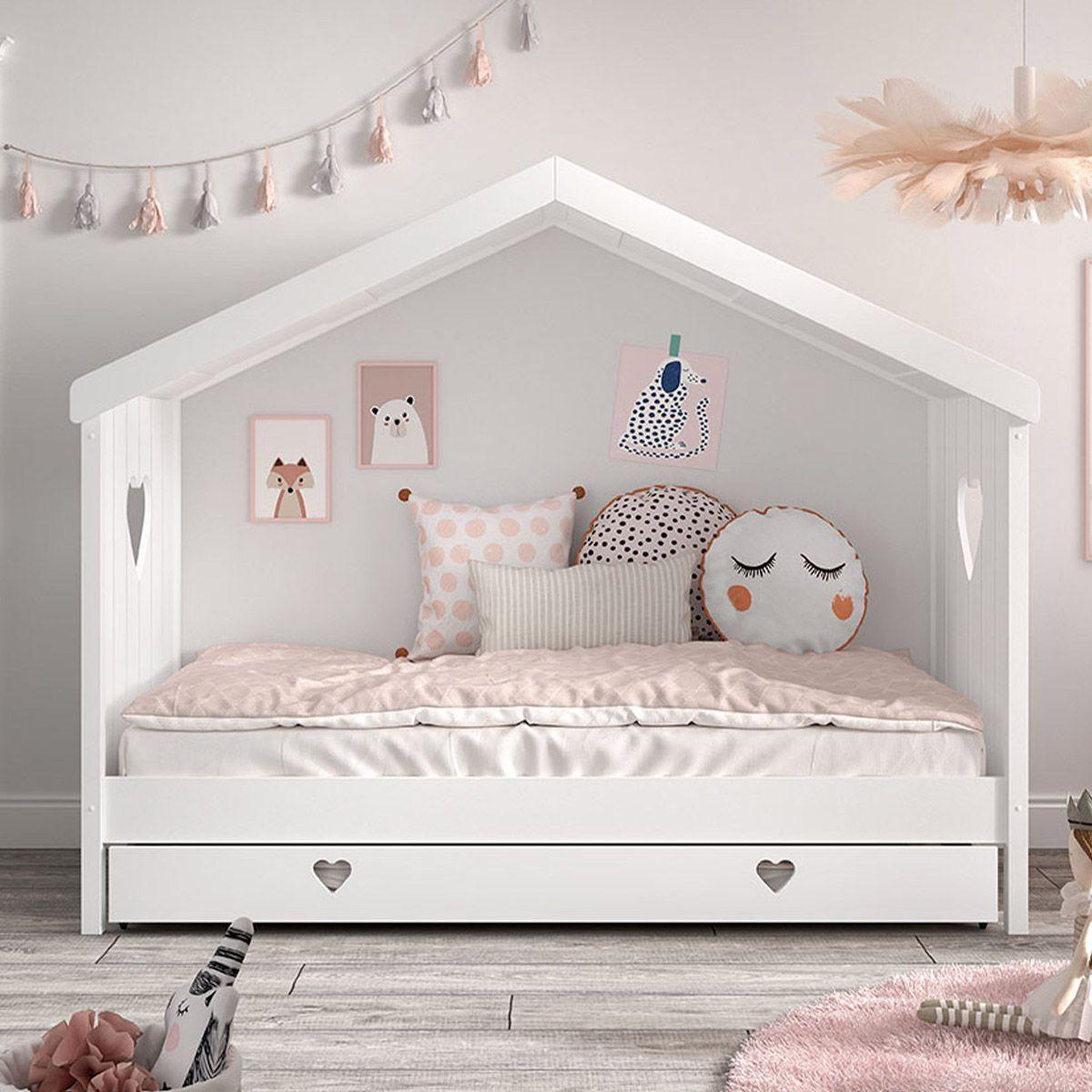 Voir la diapositive 4 : Paris Prix Lit gigogne cabane enfant ouvert  amori  90x200cm blanc