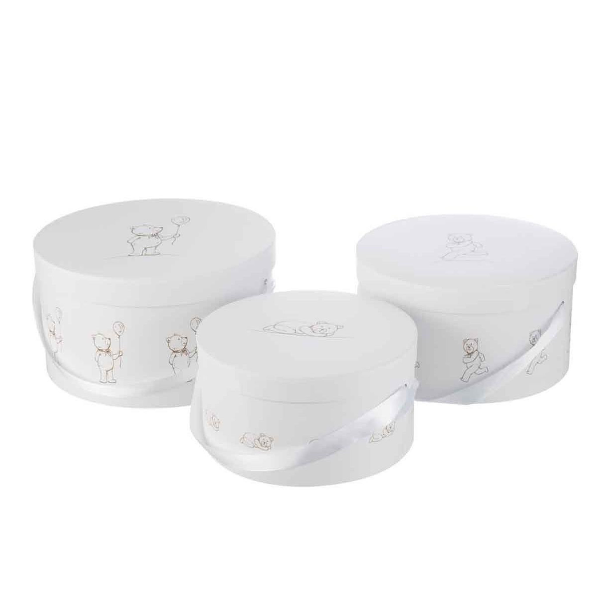 Voir la diapositive 1 : J-LINE Lot de 3 Boîtes Déco Enfant  Ourson  32cm Blanc