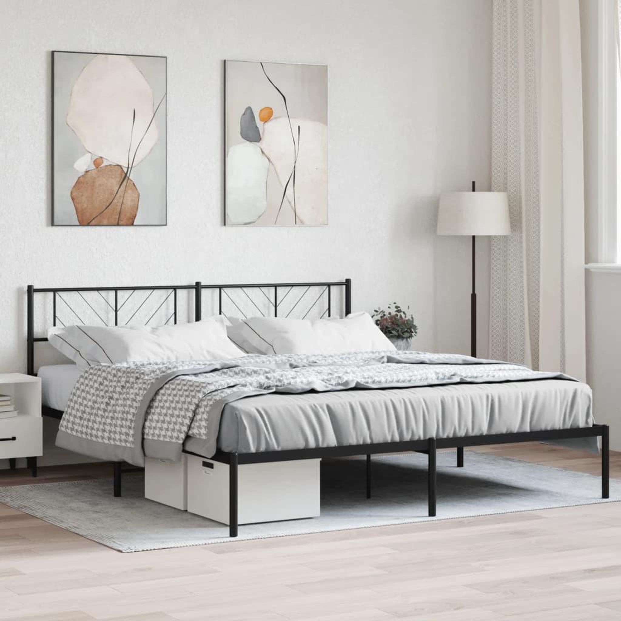 VIDAXL Cadre de lit metal sans matelas et tete de lit noir 180x200 cm