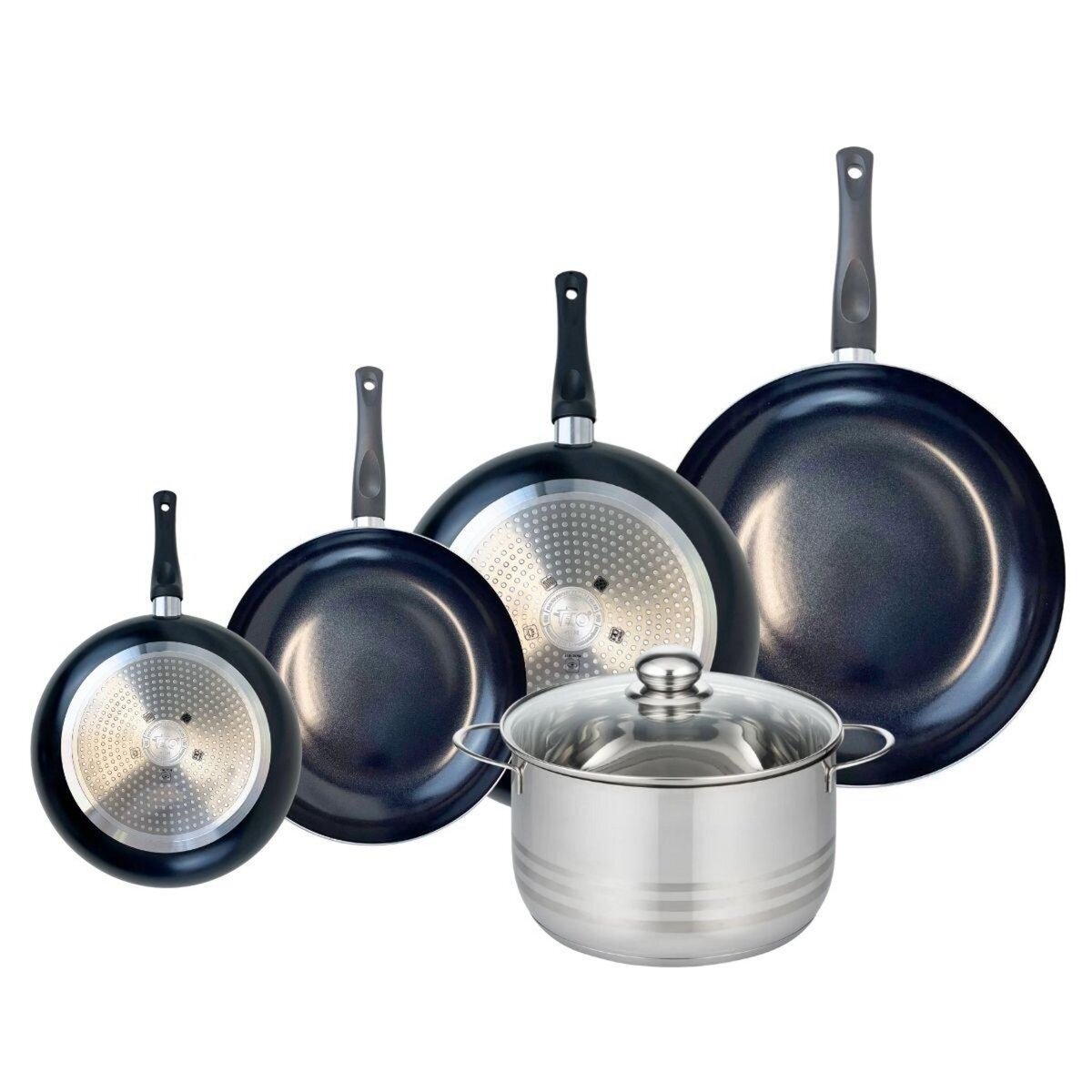 ELO Ensemble de 4 Poêles de cuisson 20, 24, 28 et 32 cm et 1 faitout 24 cm Elo Prima Brillant