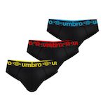 UMBRO Lot de 3 slips homme en coton ceinture colorée  Bak. Coloris disponibles : Noir