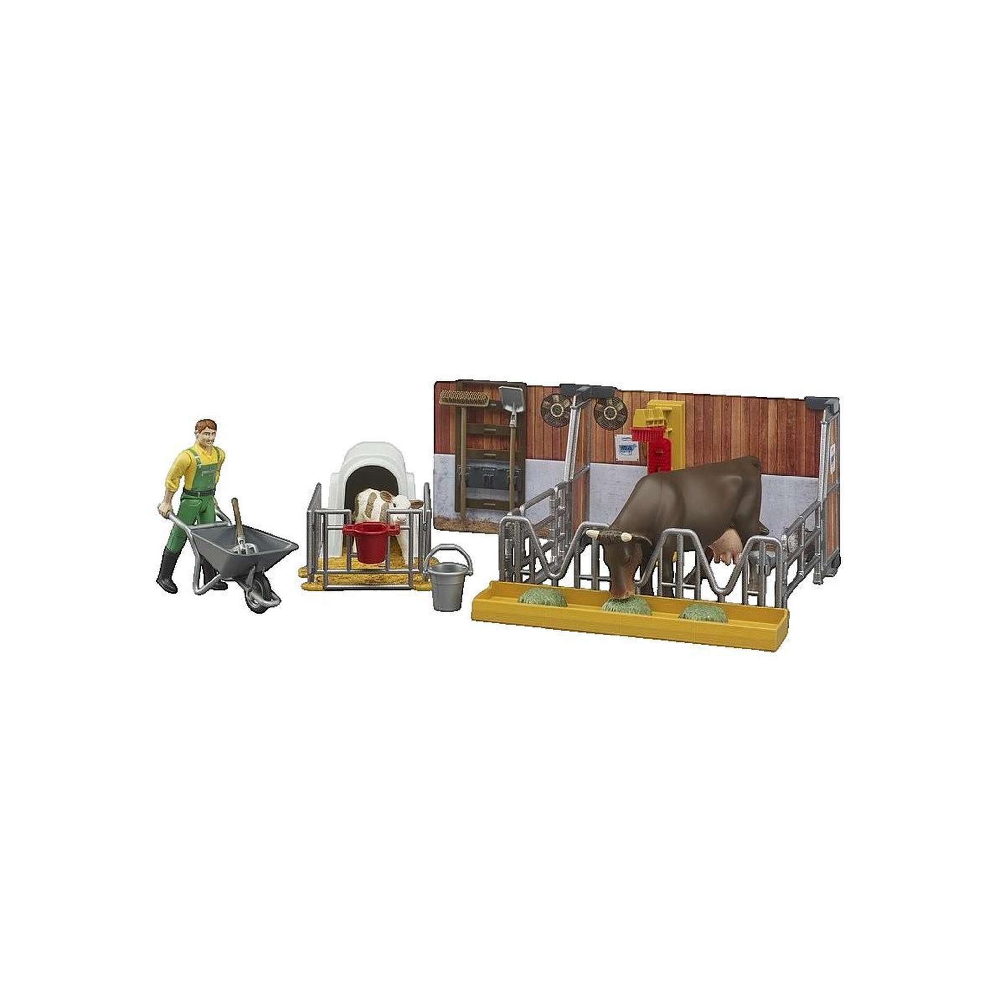 Bruder Set de jeu Bruder Bworld Étable interactive avec vache et veau