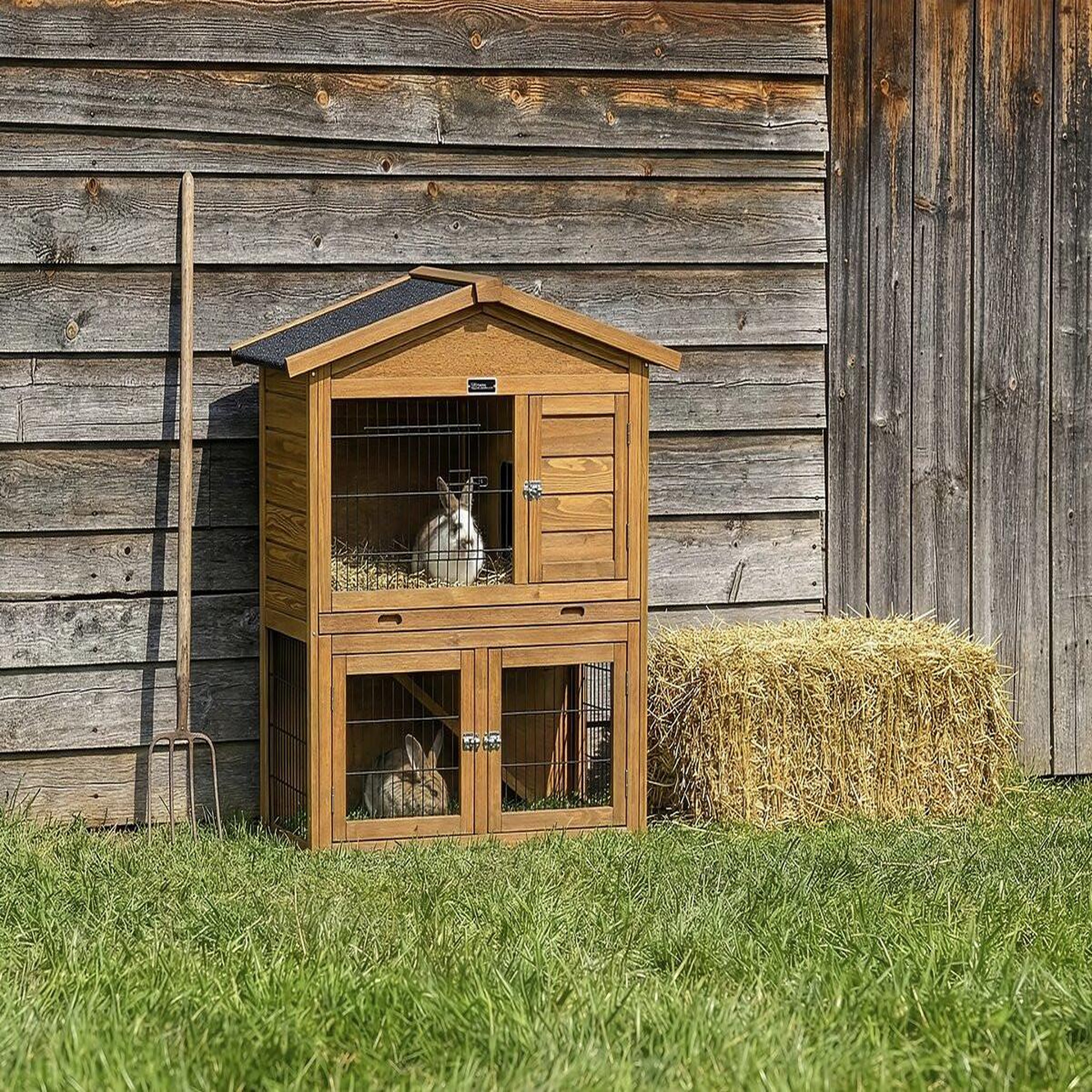 Voir la diapositive 2 : Habitat et Jardin Clapier poulailler en bois  Noisette  - 102 x 55 x 100 cm - Marron