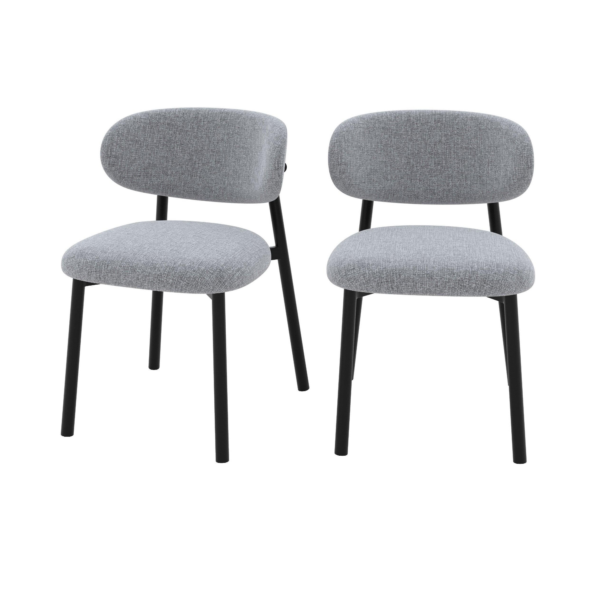 MAISON PAVANE Lot de 2 chaises en tissu gris foncé chiné et pieds en métal noir-nao