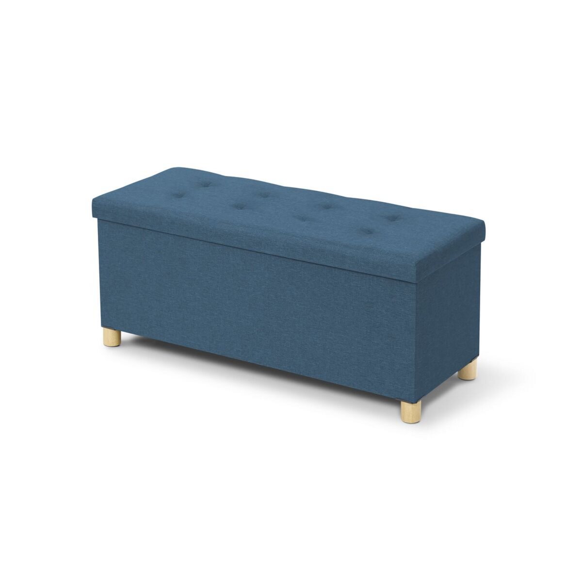 Banc coffre de rangement en tissu bleu canard 100 cm