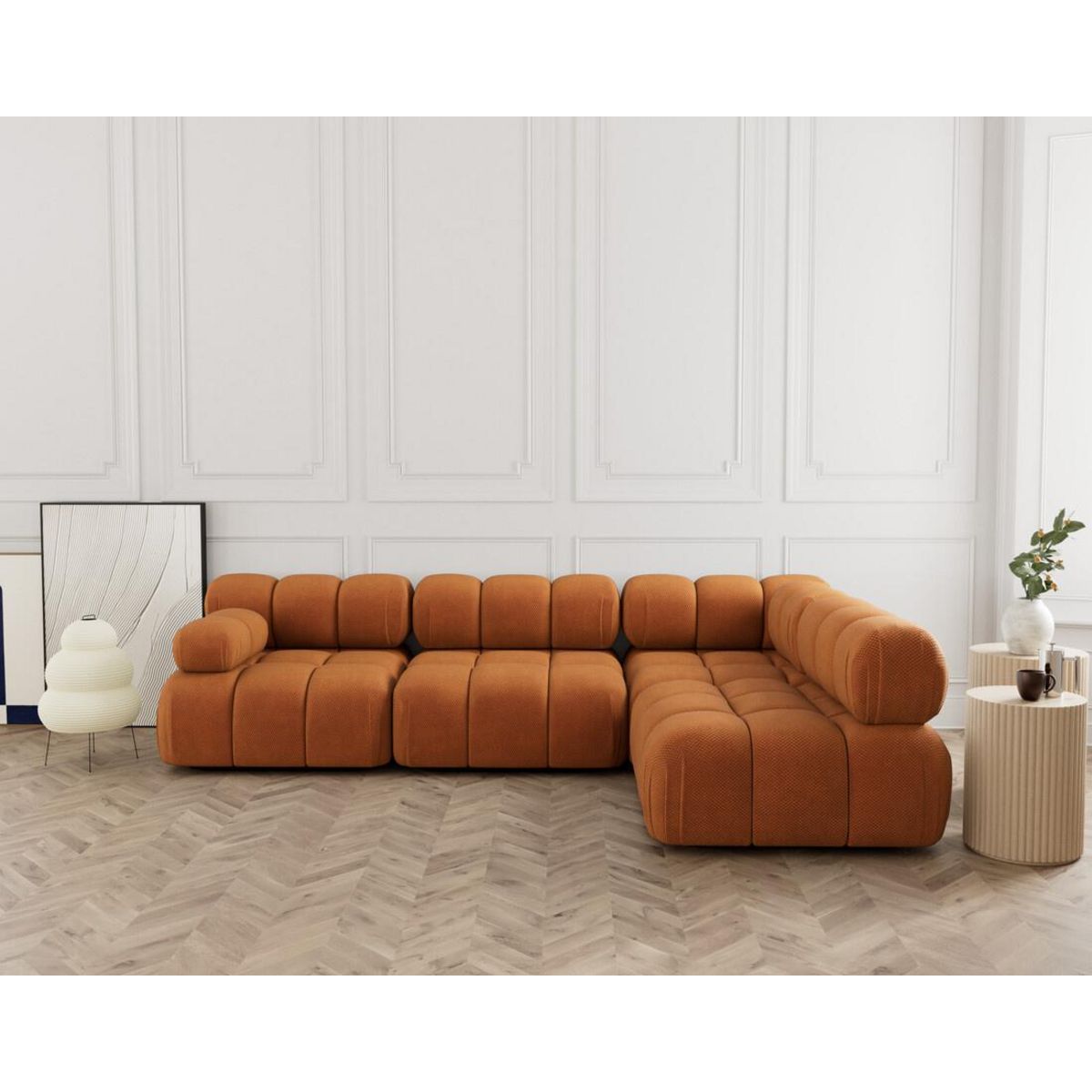 LISA DESIGN Ruby - canapé modulable d'angle droit 5 places en velours texturé