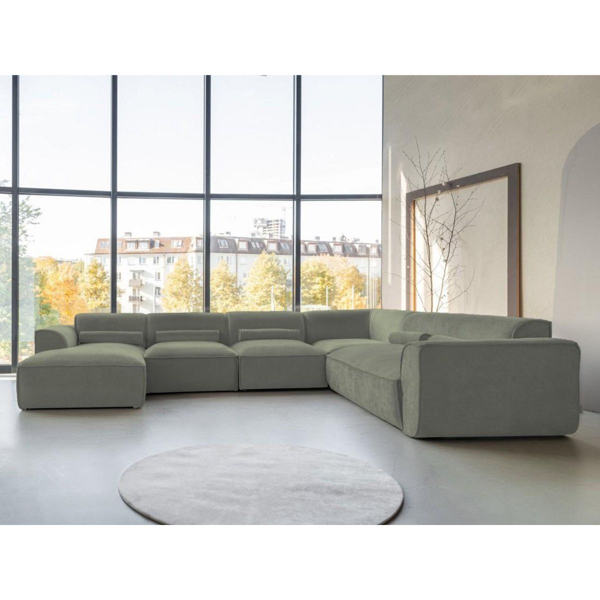 BEST MOBILIER Felix - canapé modulable panoramique d'angle droit 7 places en tissu texturé