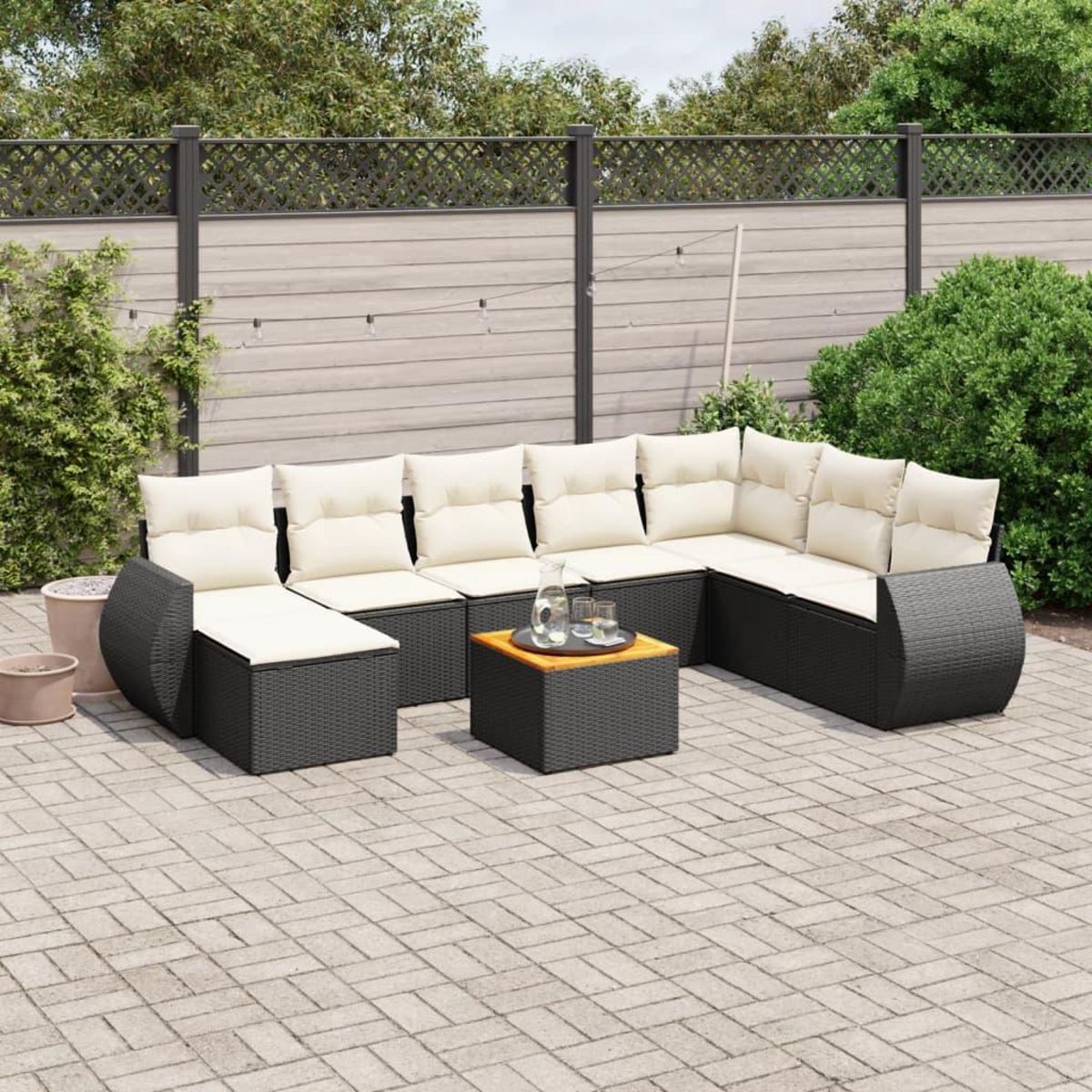 VIDAXL Salon de jardin 9 pcs avec coussins noir resine tressee
