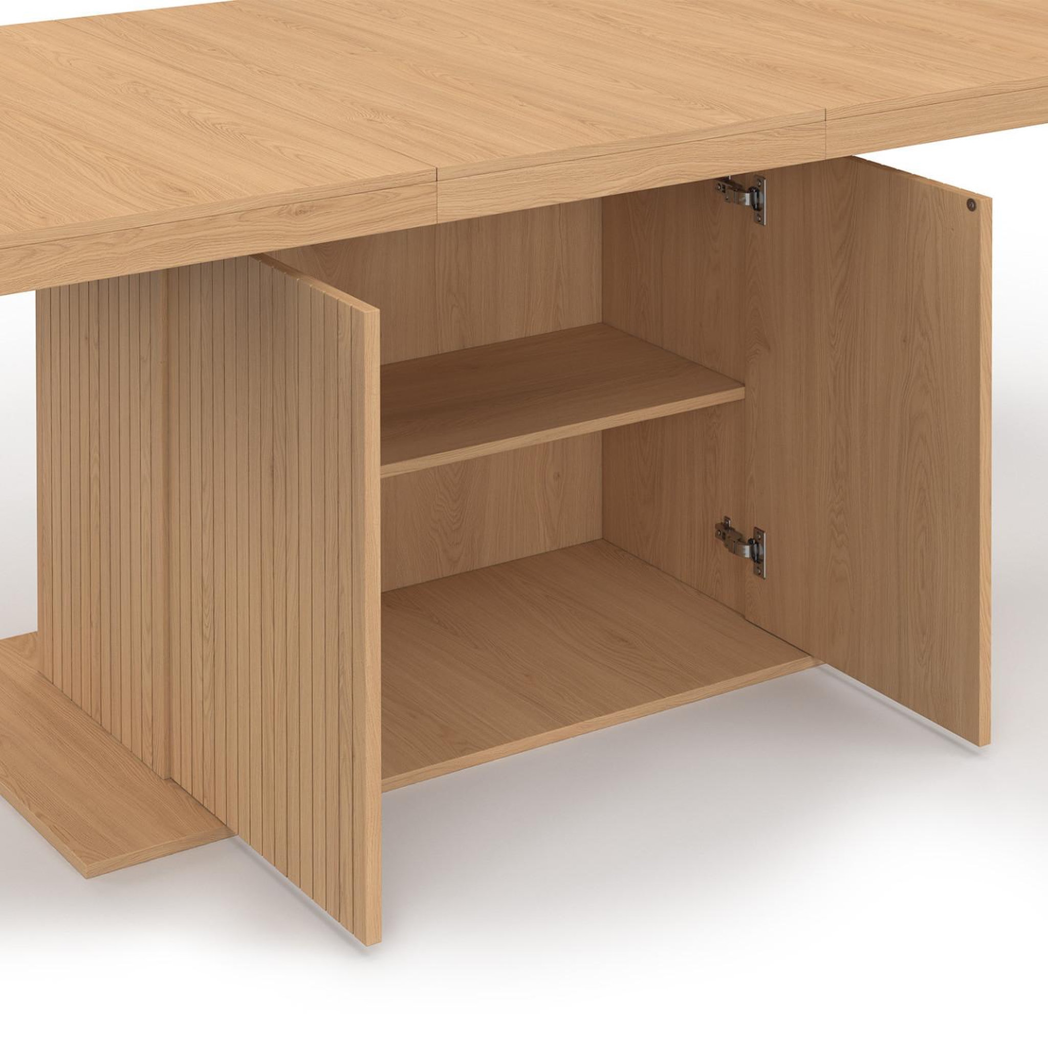 Voir la diapositive 6 : ID MARKET Table à manger extensible rectangle juliette 8-12 personnes pied central effet lattes avec rangement 200-250 cm
