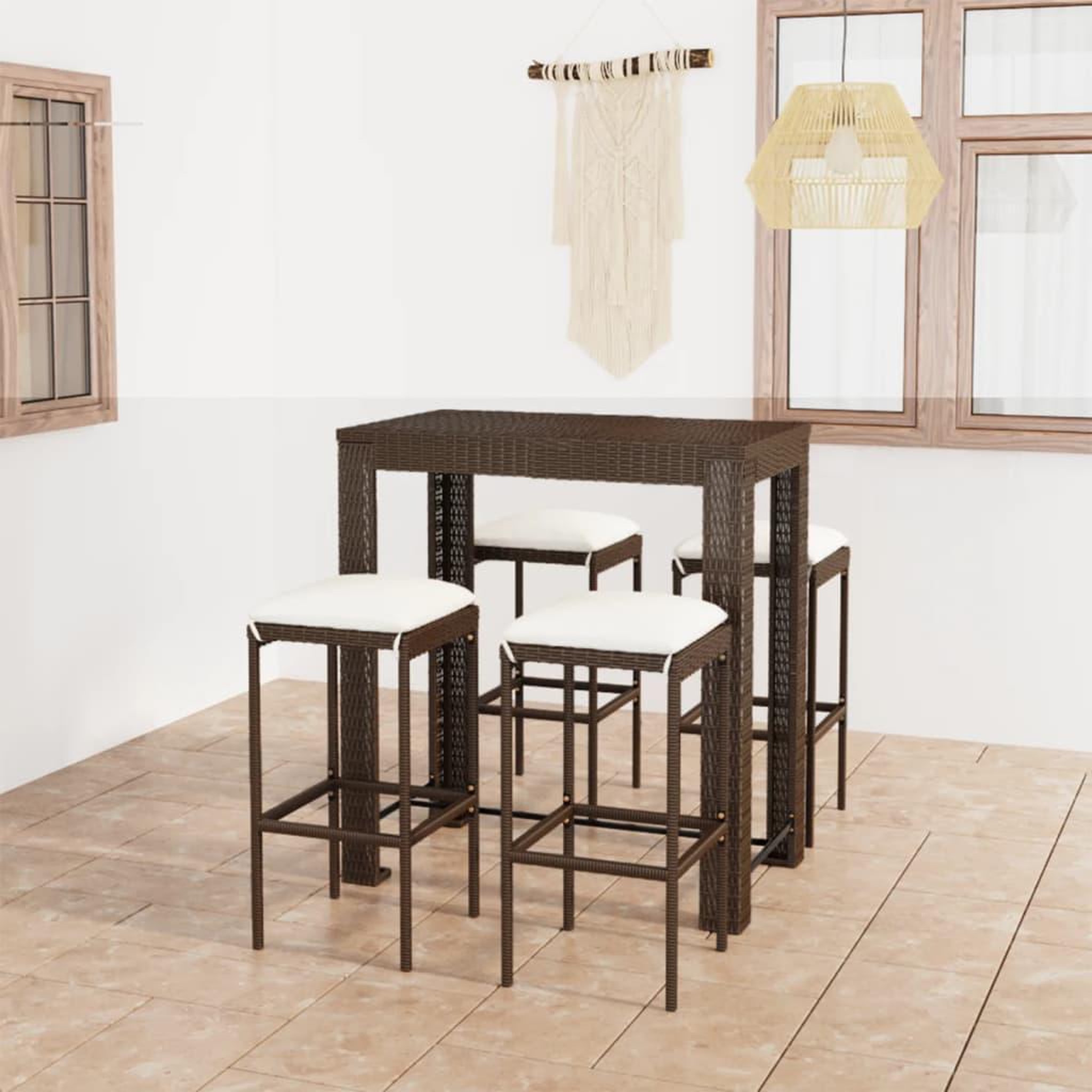 Voir la diapositive 1 : VIDAXL Meuble de bar de jardin 5 pcs et coussins Resine tressee Marron