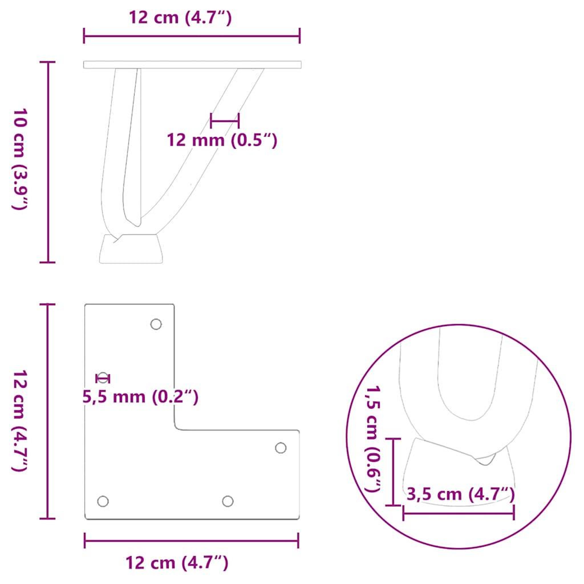 Voir la diapositive 6 : VIDAXL Pieds de table en forme d'epingle a cheveux 10 cm acier massif