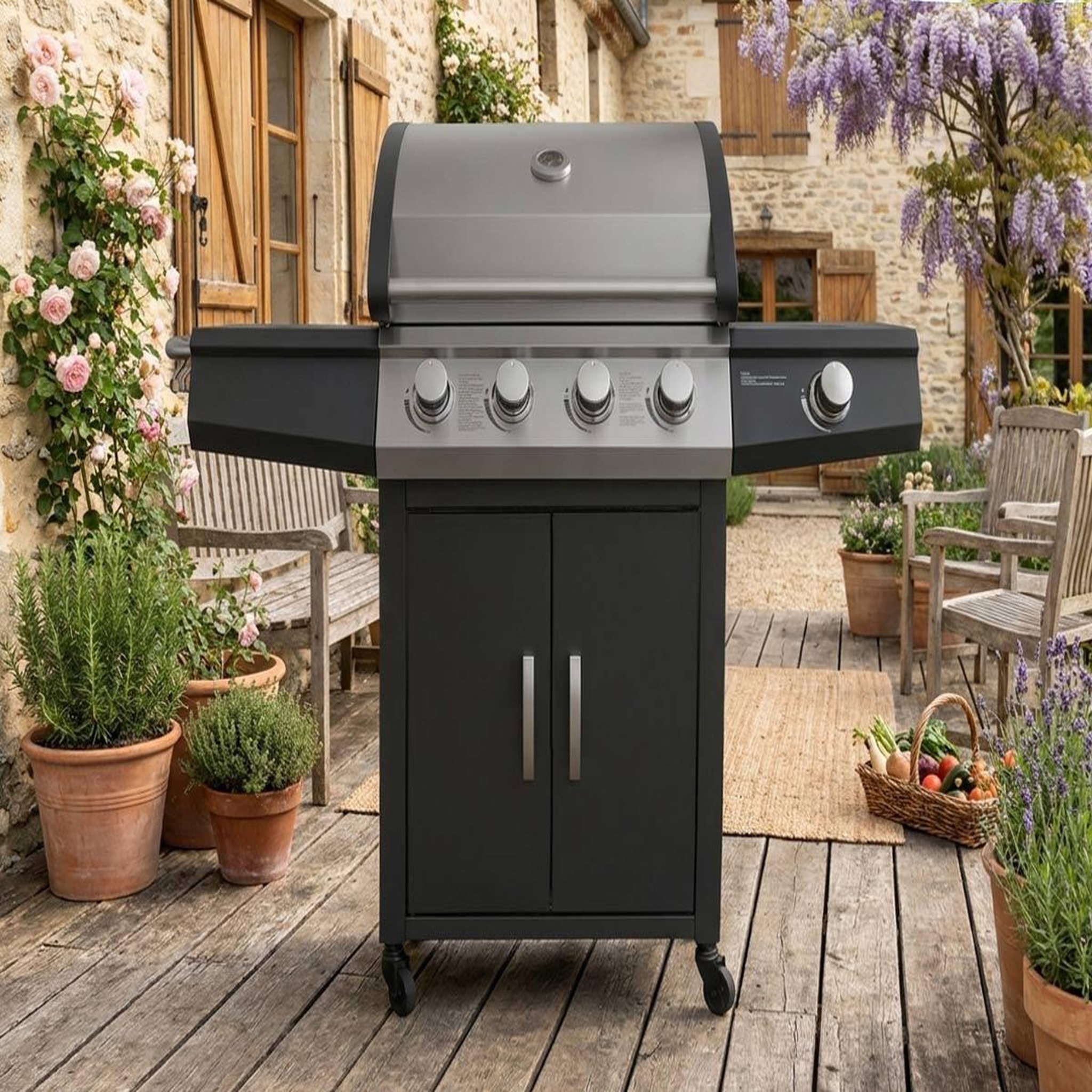 Voir la diapositive 2 : JARDIDECO Barbecue à gaz piretto 4 brûleurs + 1 brûleur latéral - jardideco