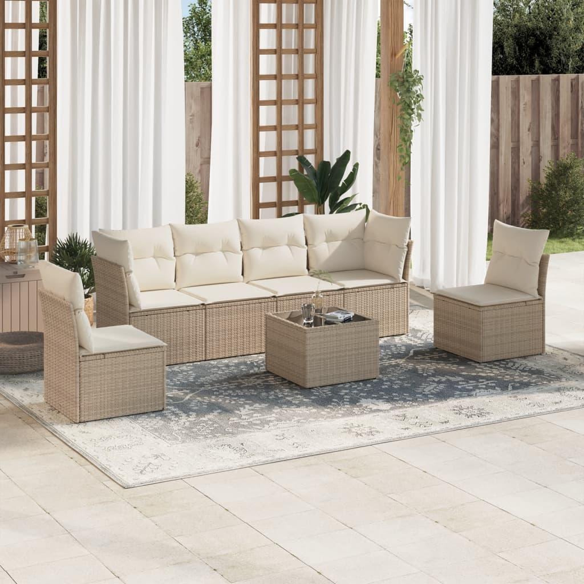 VIDAXL Salon de jardin avec coussins 7 pcs beige resine tressee