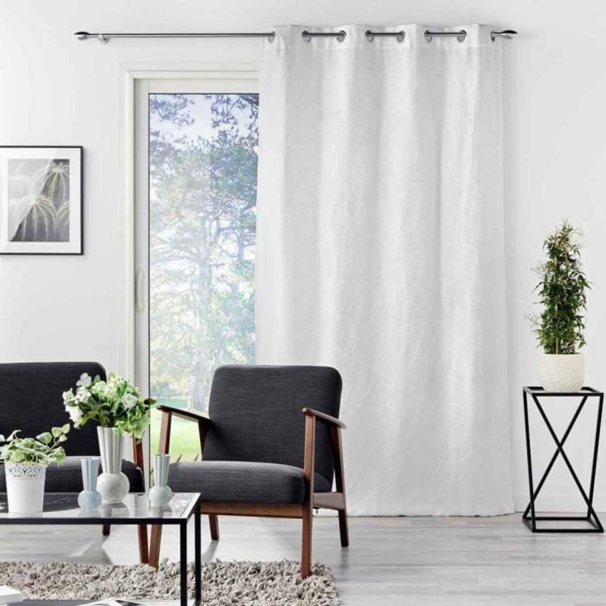 Paris Prix Rideau à Œillets Jacquard  Floriss  140x280cm Blanc