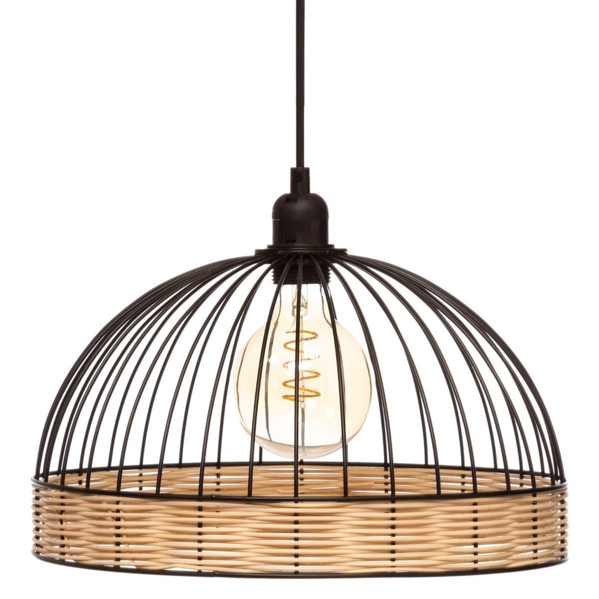 ATMOSPHERA Lampe suspension rotin & métal  suwa  35cm noir